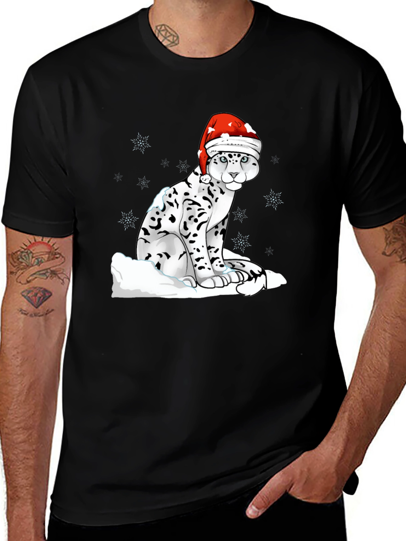 Holiday Leopard T-Shirt - Christmas Santa Hat