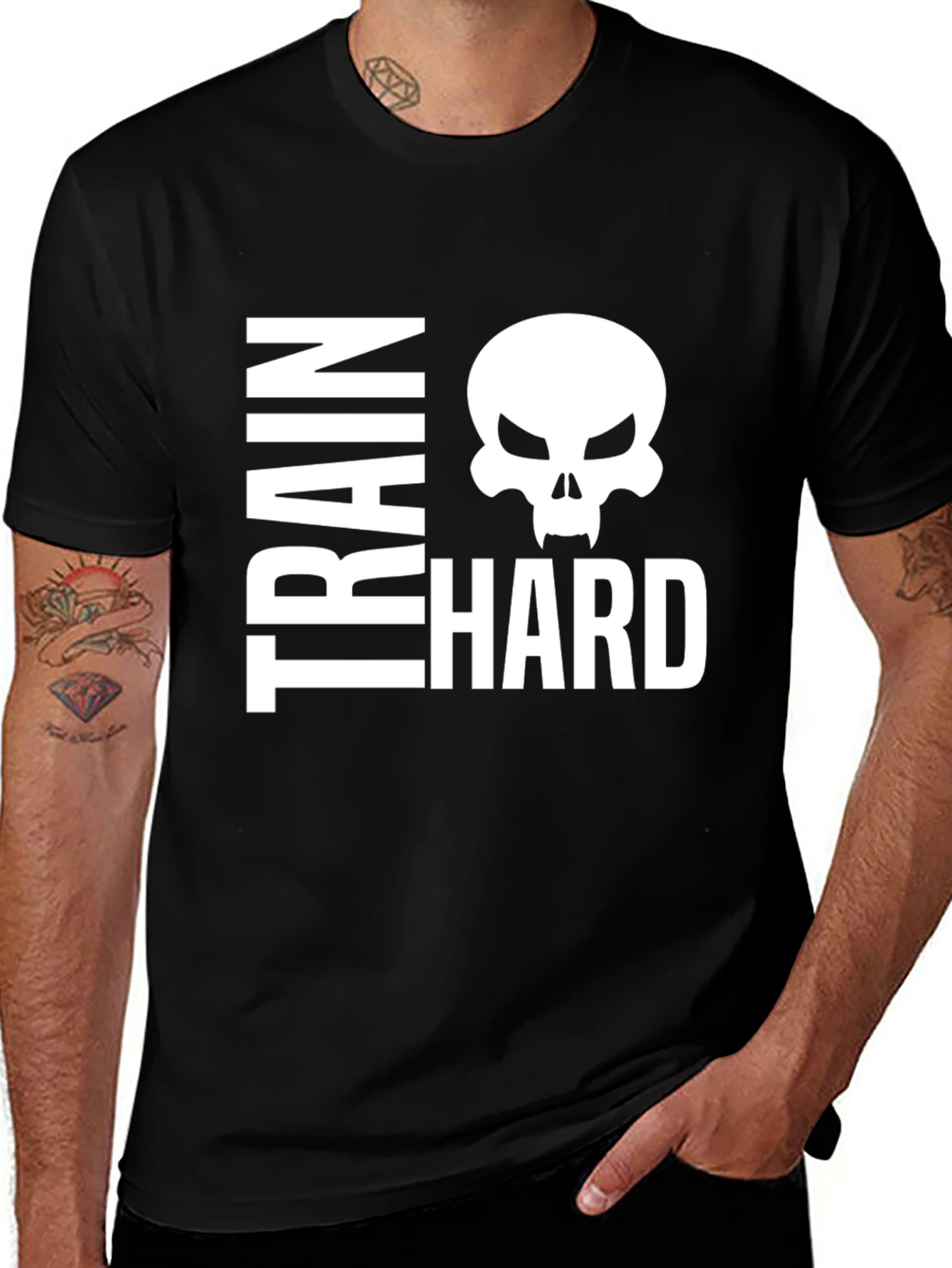 Train Hard Skull Graphic T-Shirt Black