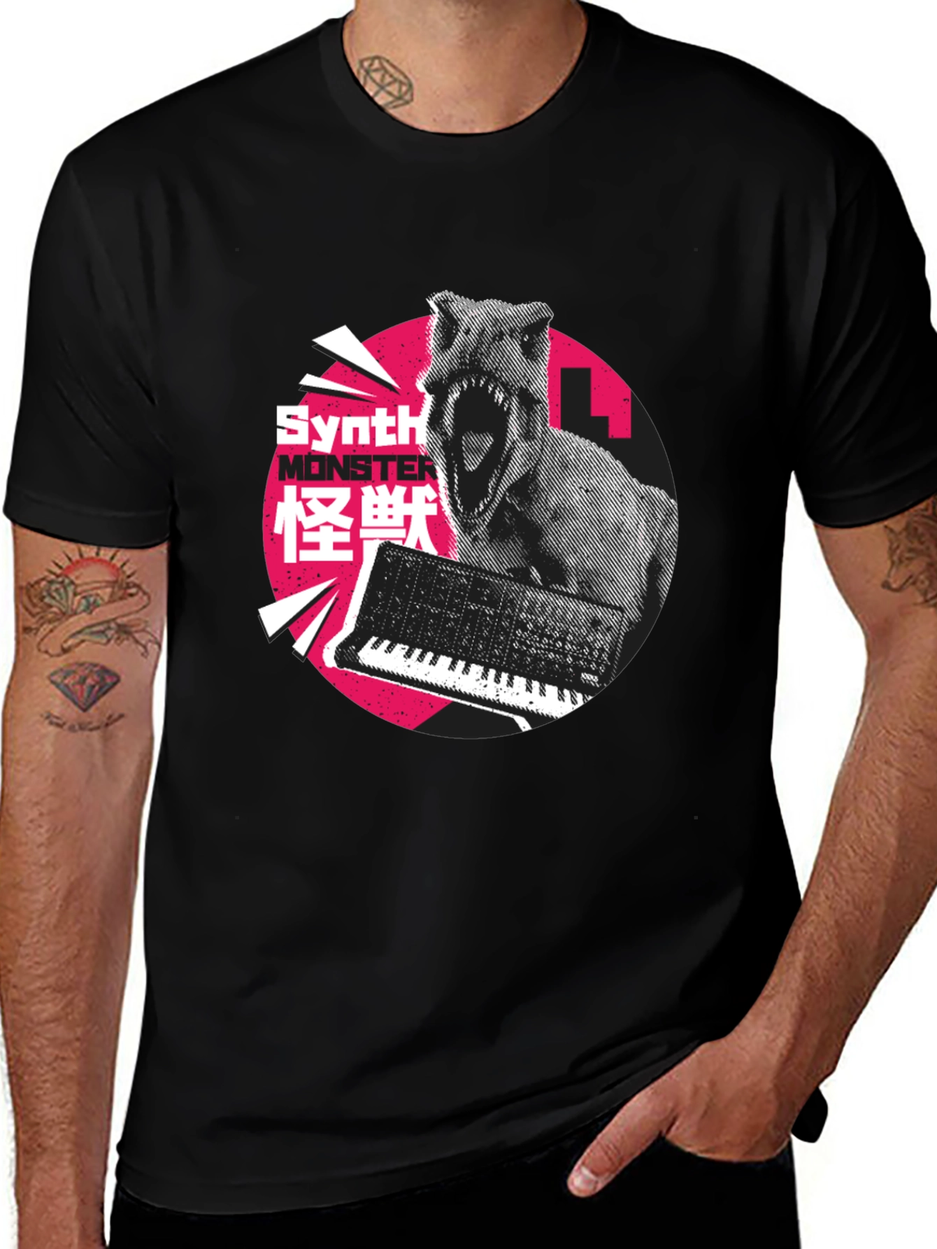 Variant 19 of Synth Monster Graphic T-Shirt - Black Cotton Tee