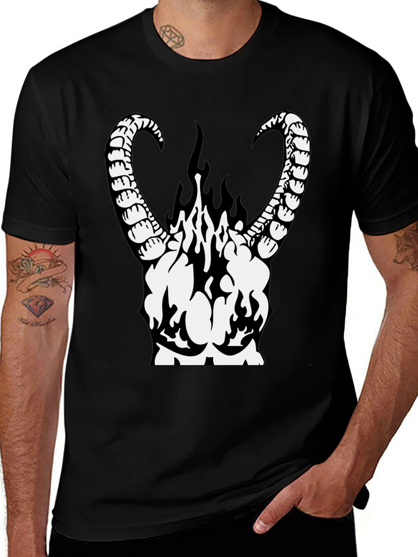 Variant 15 of Infernal Horns Graphic T-Shirt - Black Cotton Tee