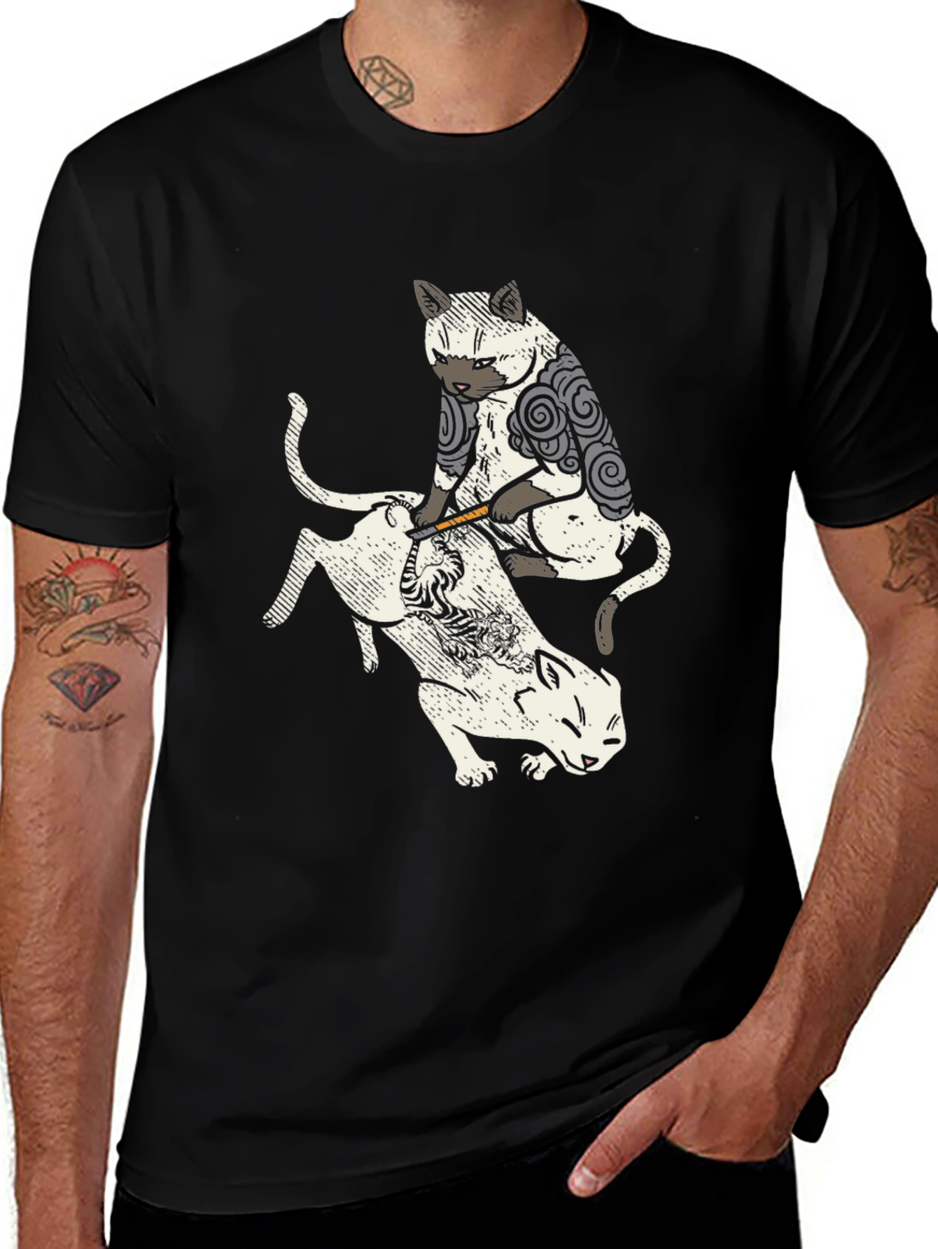 Variant 17 of Tattoo Cat Graphic Black T-Shirt