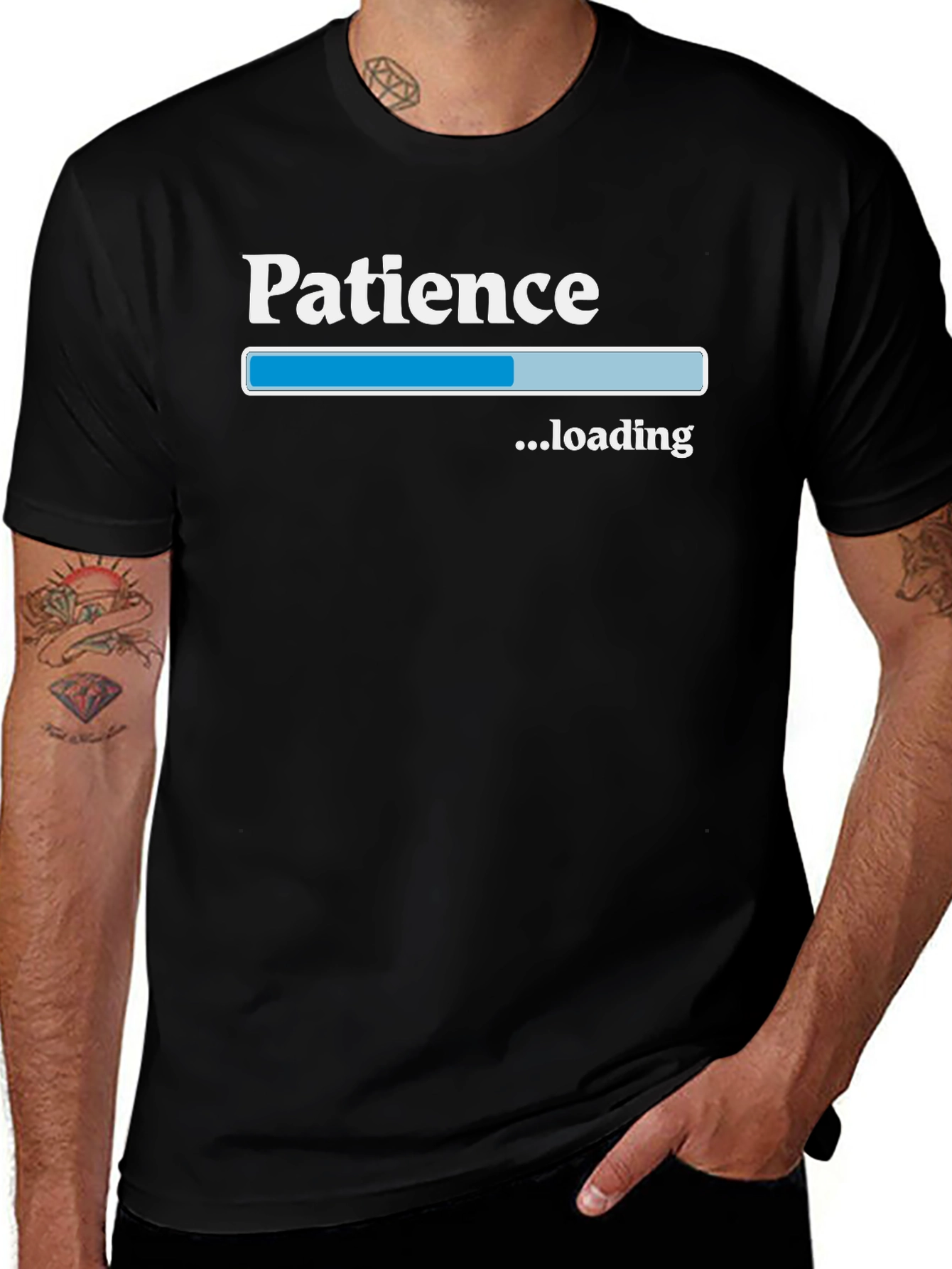 Variant 13 of Patience Loading Black T-Shirt - Novelty Graphic Tee