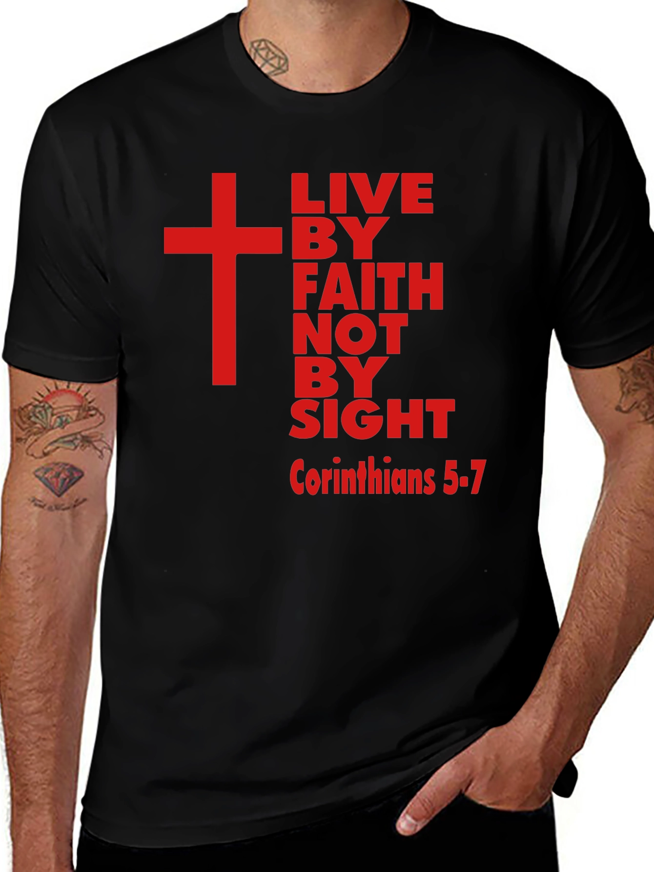 Variant 26 of Faith Cross Graphic Tee - Live by Faith Not by Sight