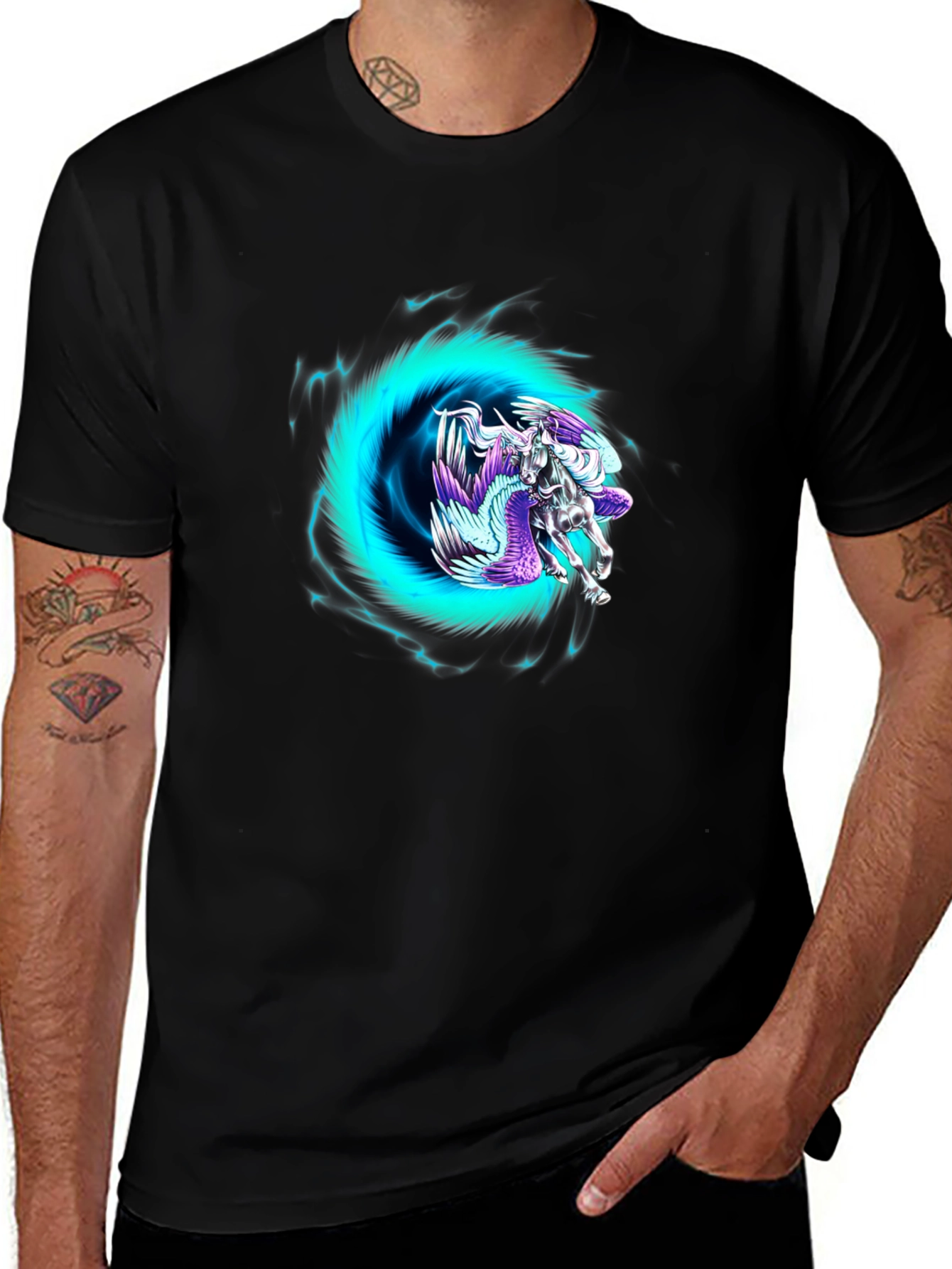 Pegasus Portal Graphic Tee - Black Cotton Blend