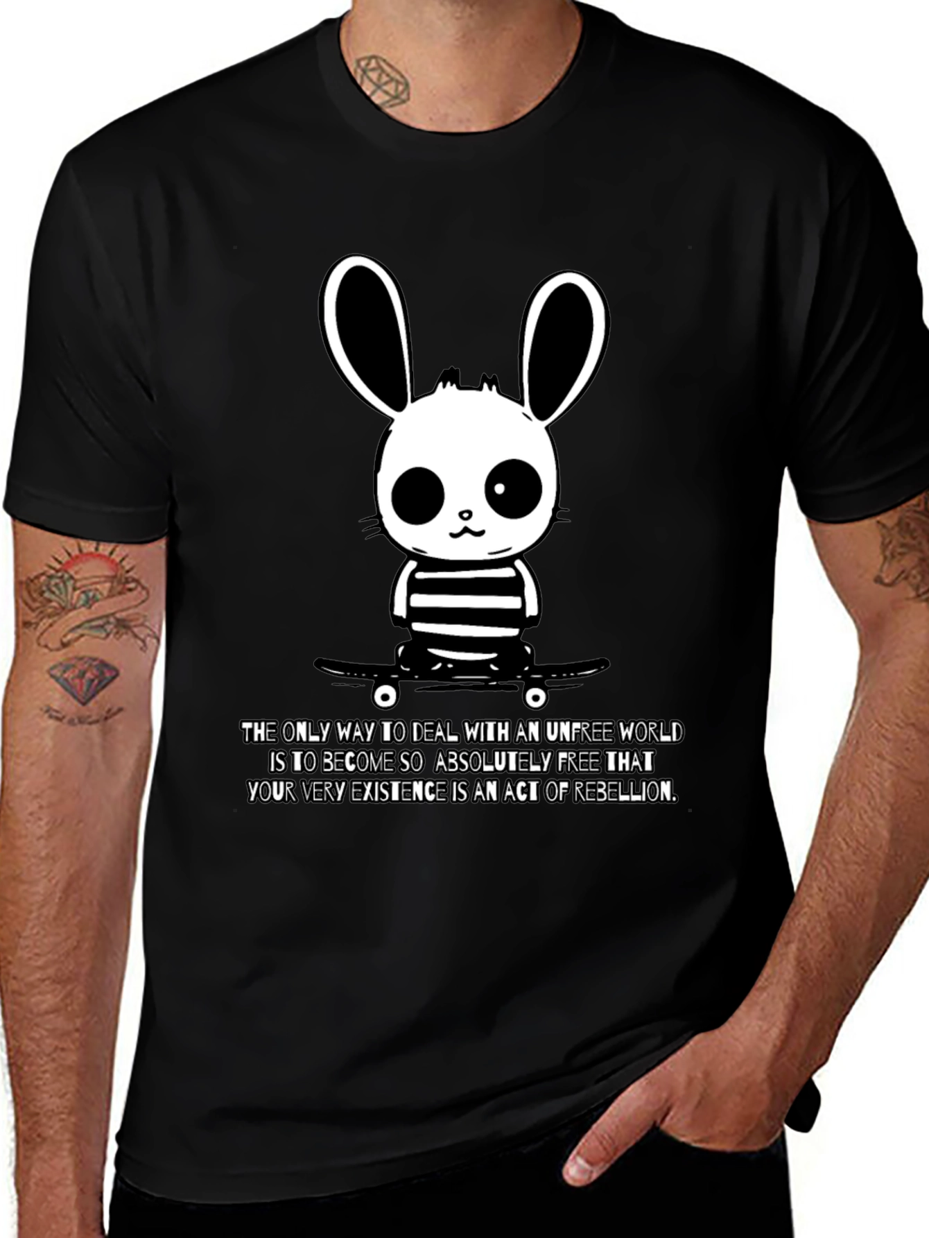 Variant 6 of Rebellious Bunny Graphic Tee - Soft Black Cotton T-Shirt
