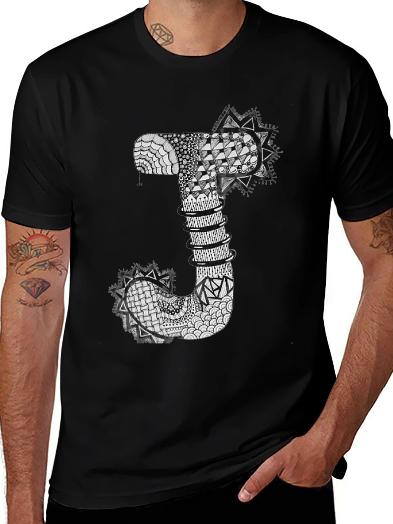 Abstract J Letter Black T-Shirt