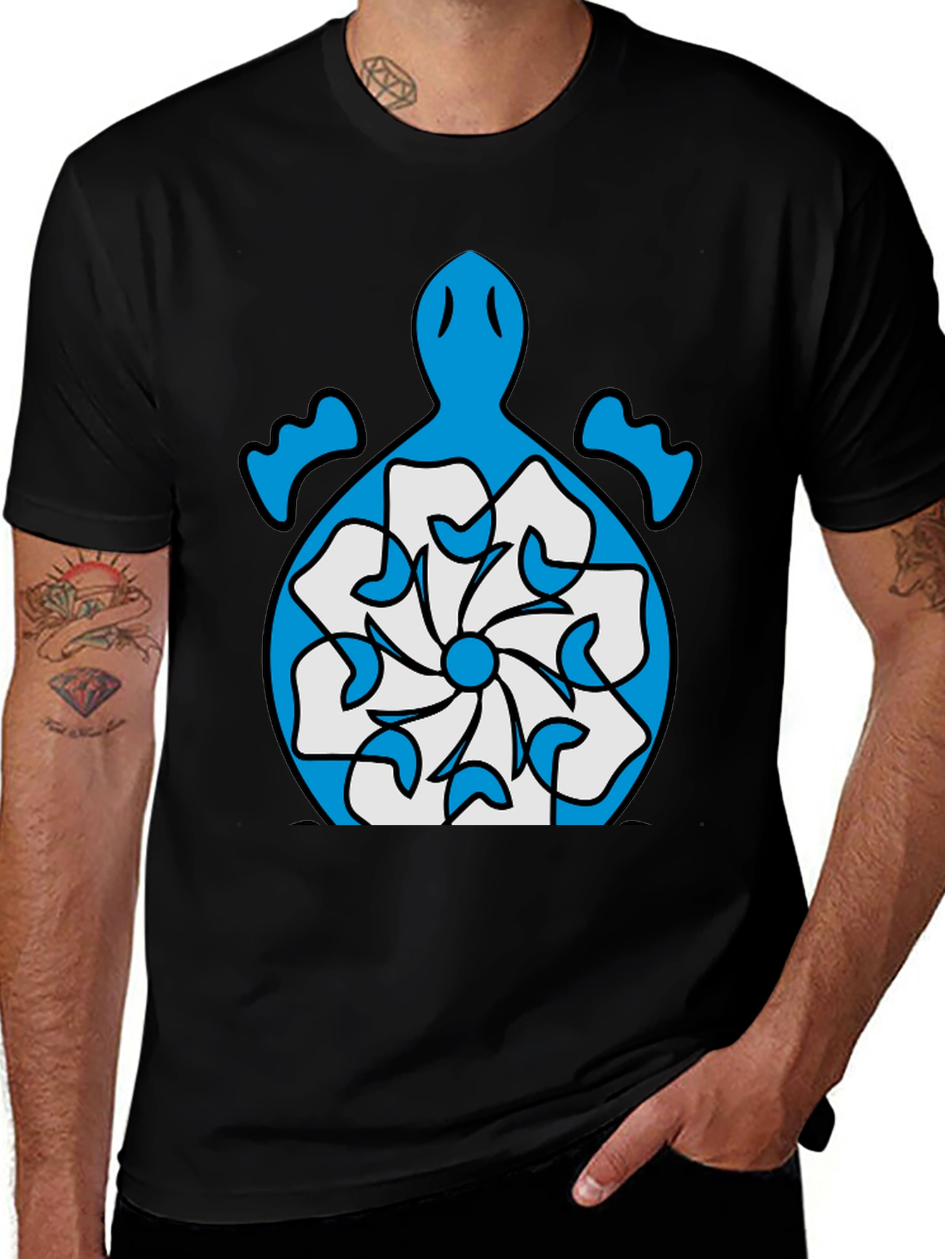 Variant 3 of Turtle Flower Graphic Tee - Stylish Black T-Shirt