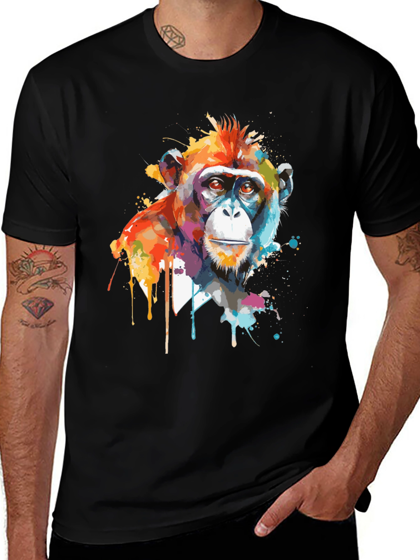Variant 2 of Abstract Monkey Graphic Print Black T-Shirt