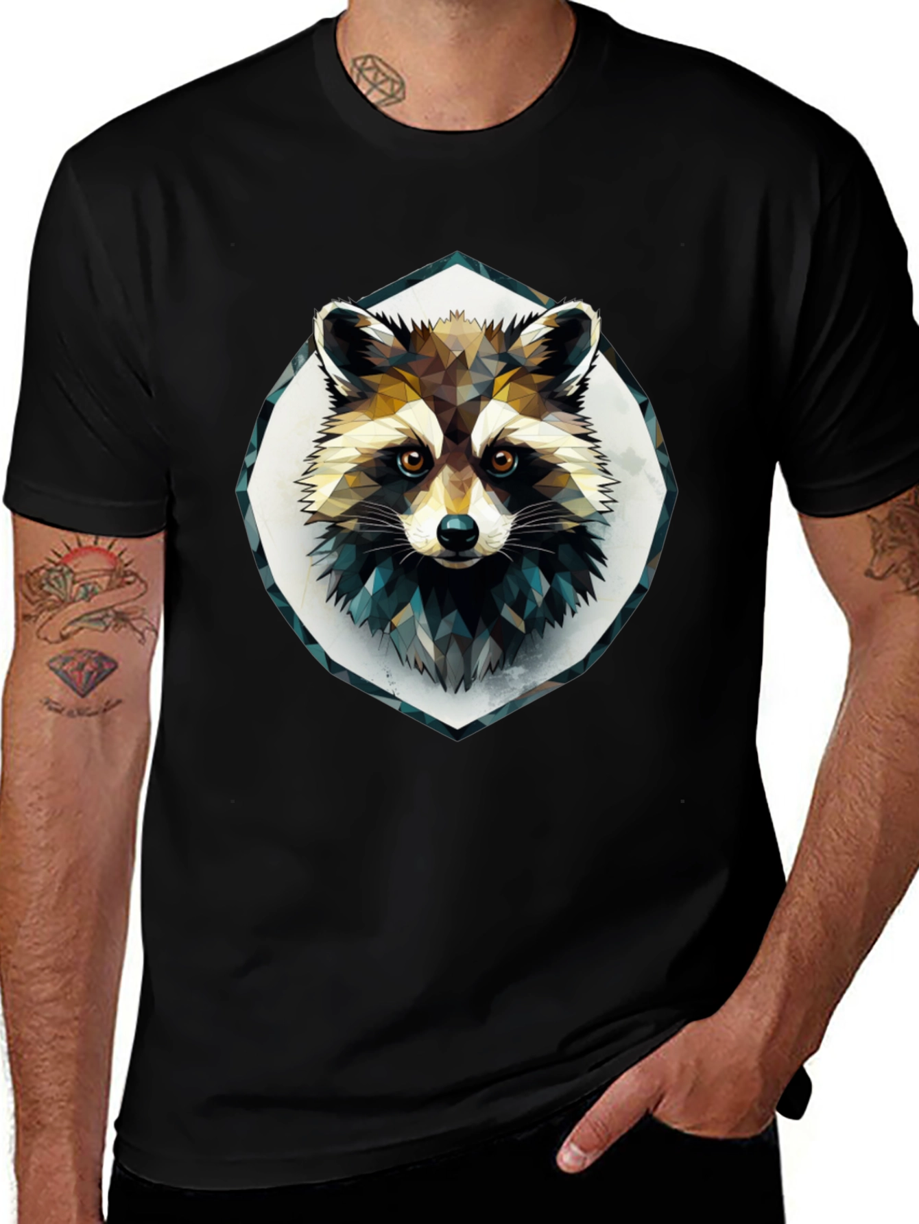 Variant 14 of Geometric Raccoon Graphic Tee - Modern Animal Design