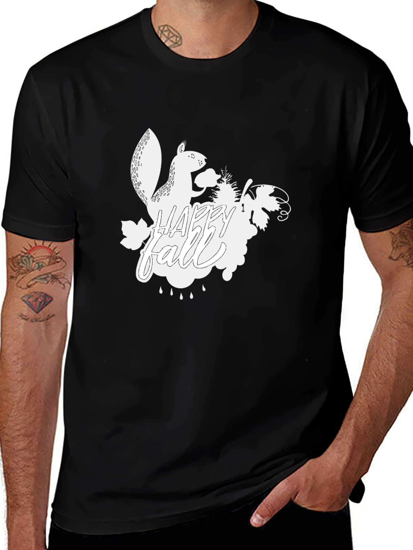 Happy Fall Squirrel T-Shirt - Black