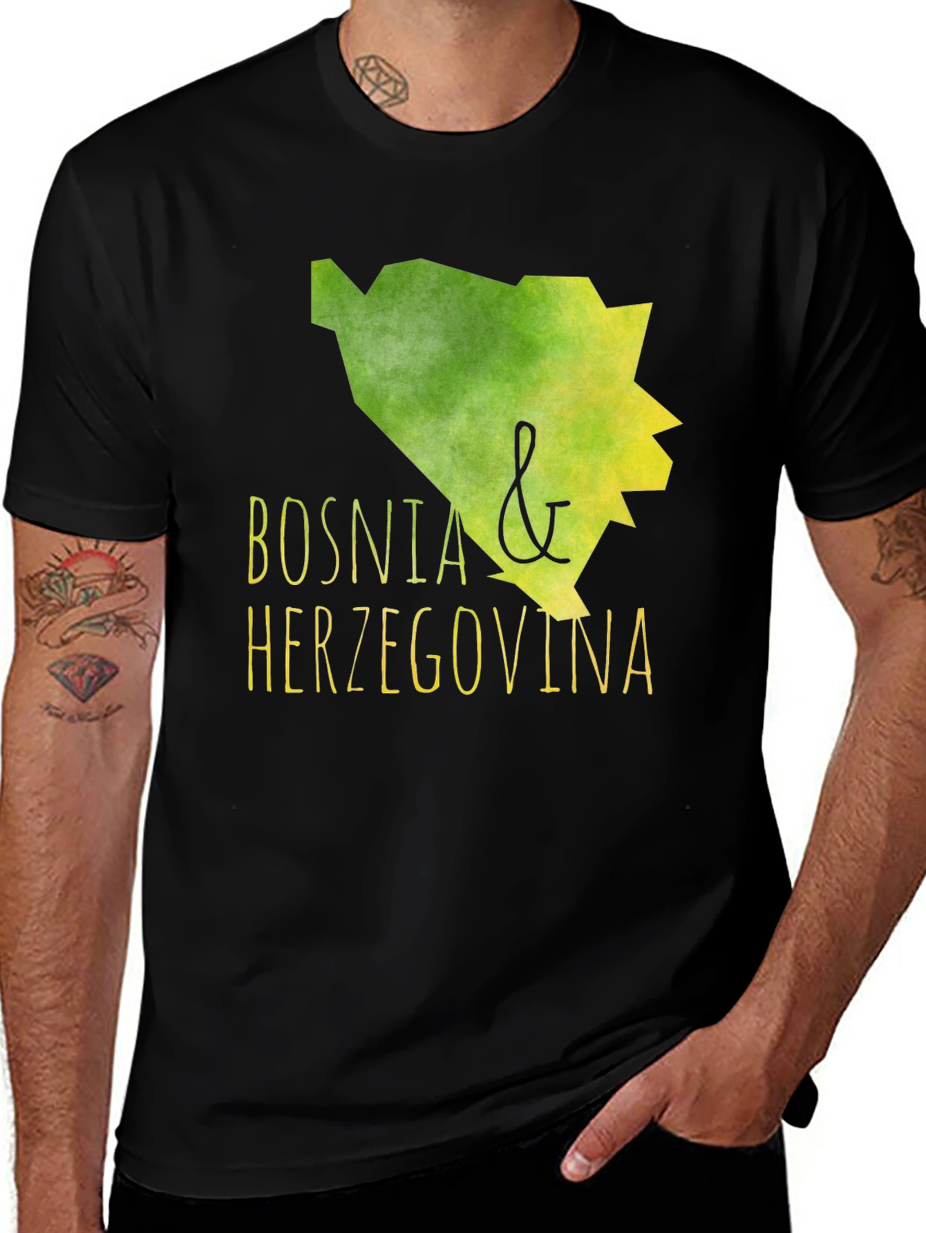 Bosnia & Herzegovina Graphic Tee - Black Cotton T-Shirt