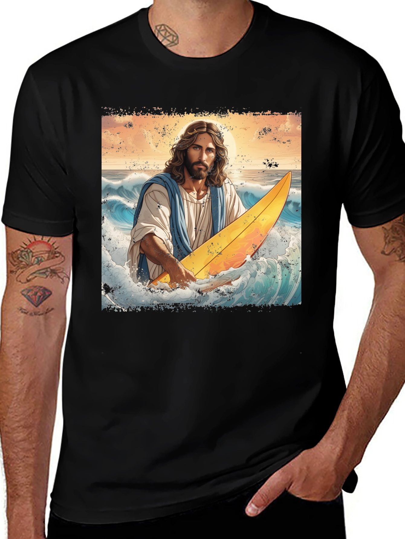 Variant 15 of Surfing Jesus Graphic Tee - Religious Humor T-Shirt