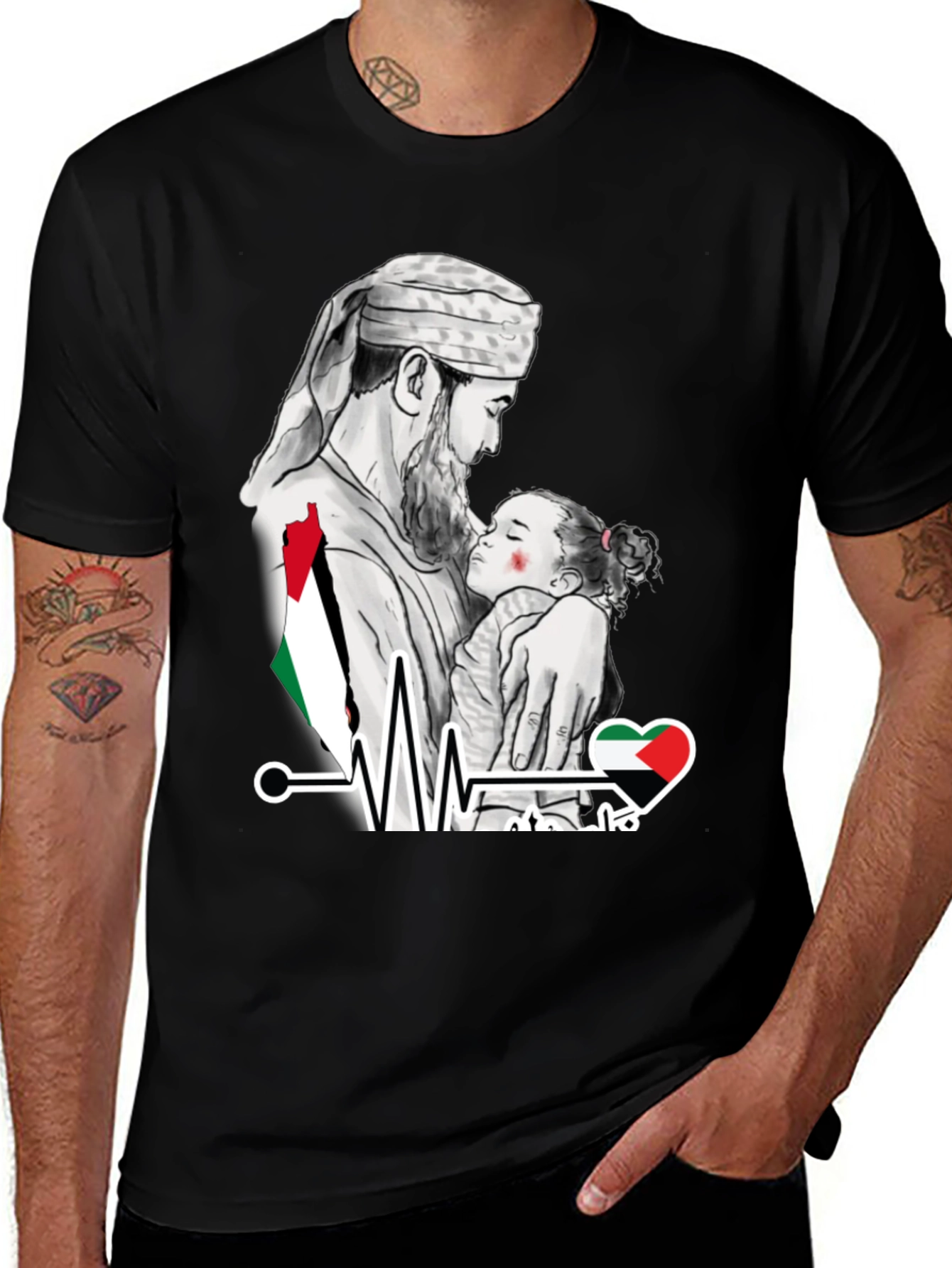Palestine Father Daughter Heartbeat T-Shirt