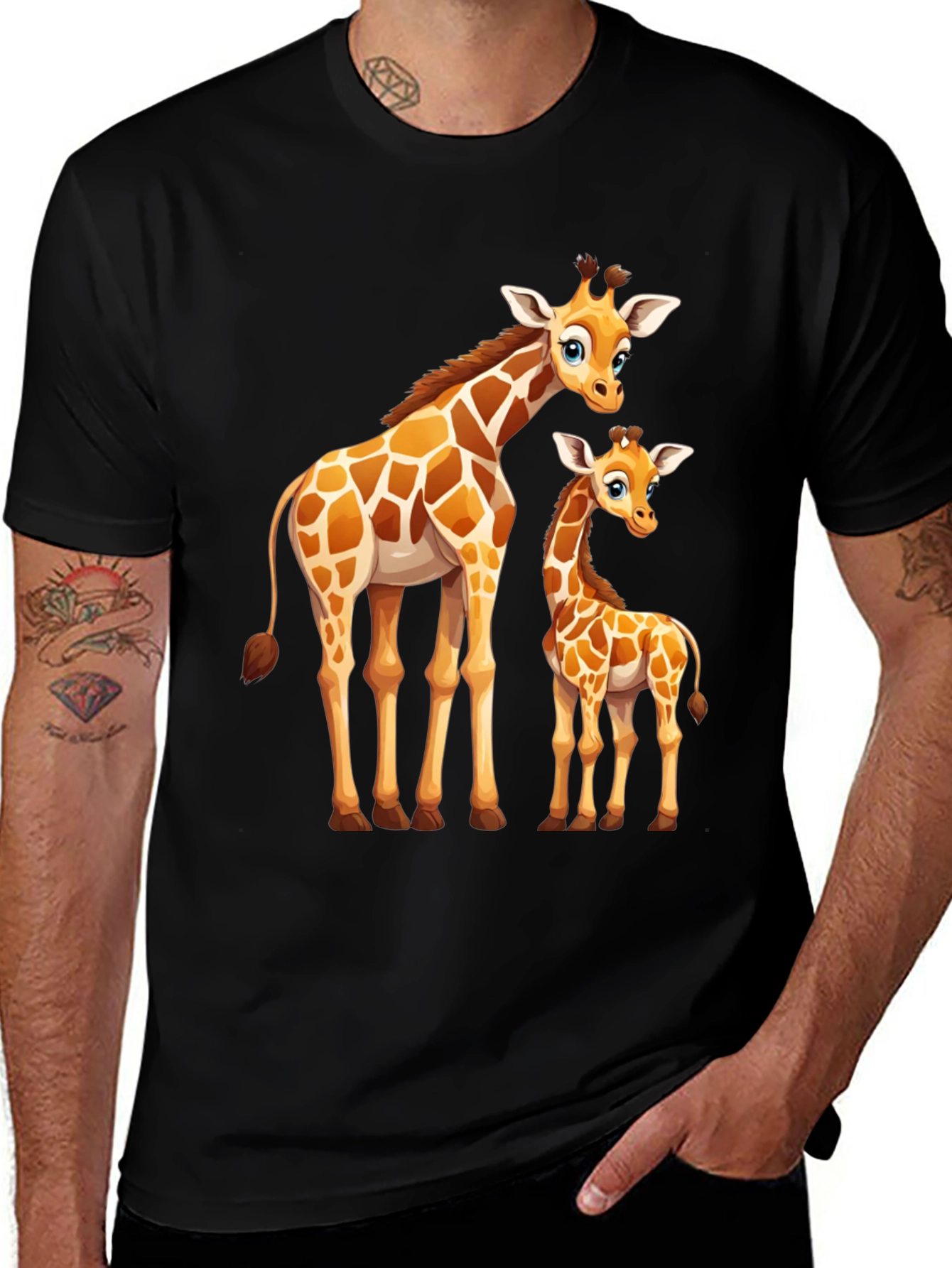 Variant 21 of Cute Giraffe Graphic Tee - Black Cotton Blend Shirt