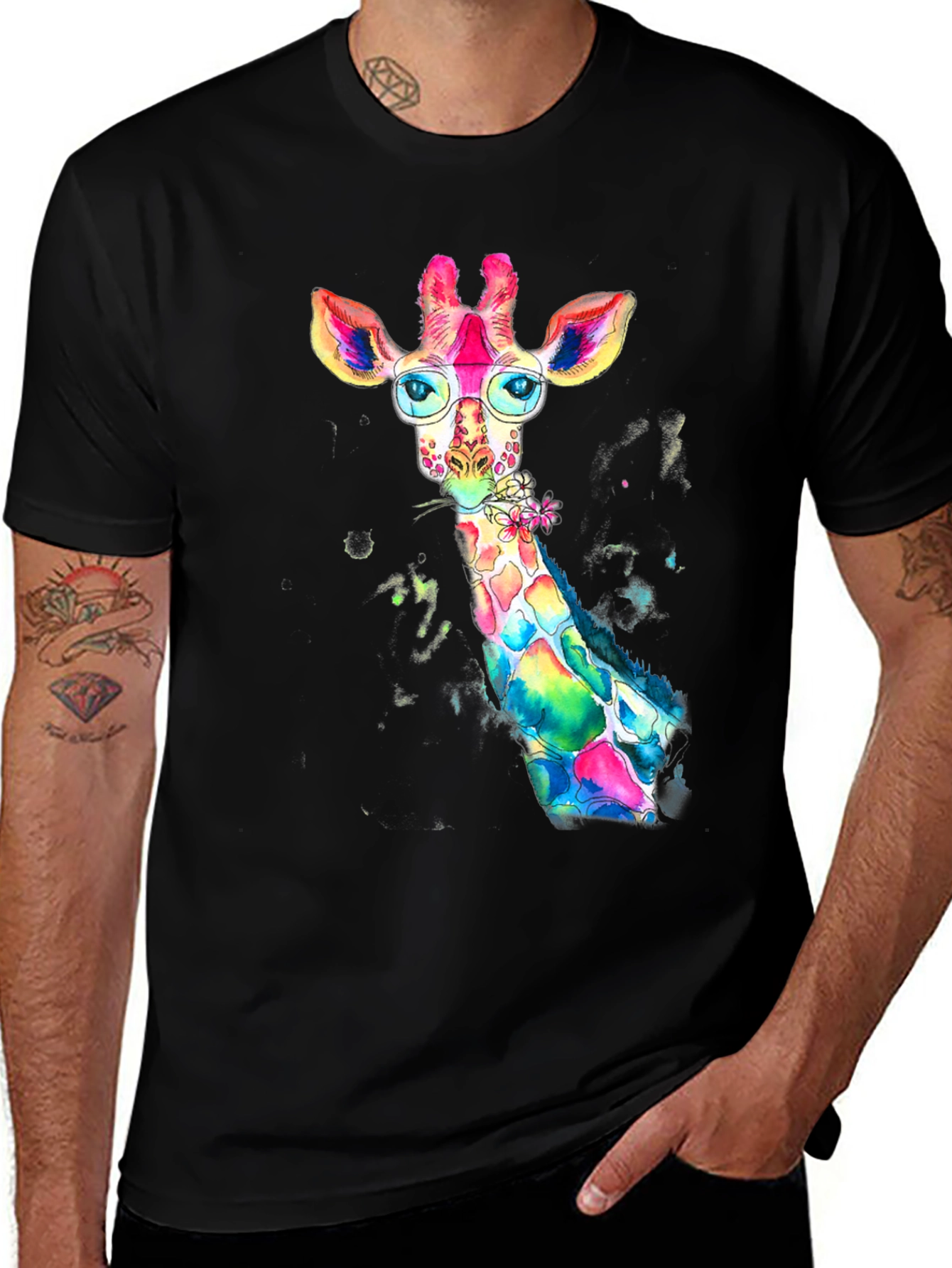 Variant 7 of Rainbow Giraffe Graphic Tee - Quirky Animal Design