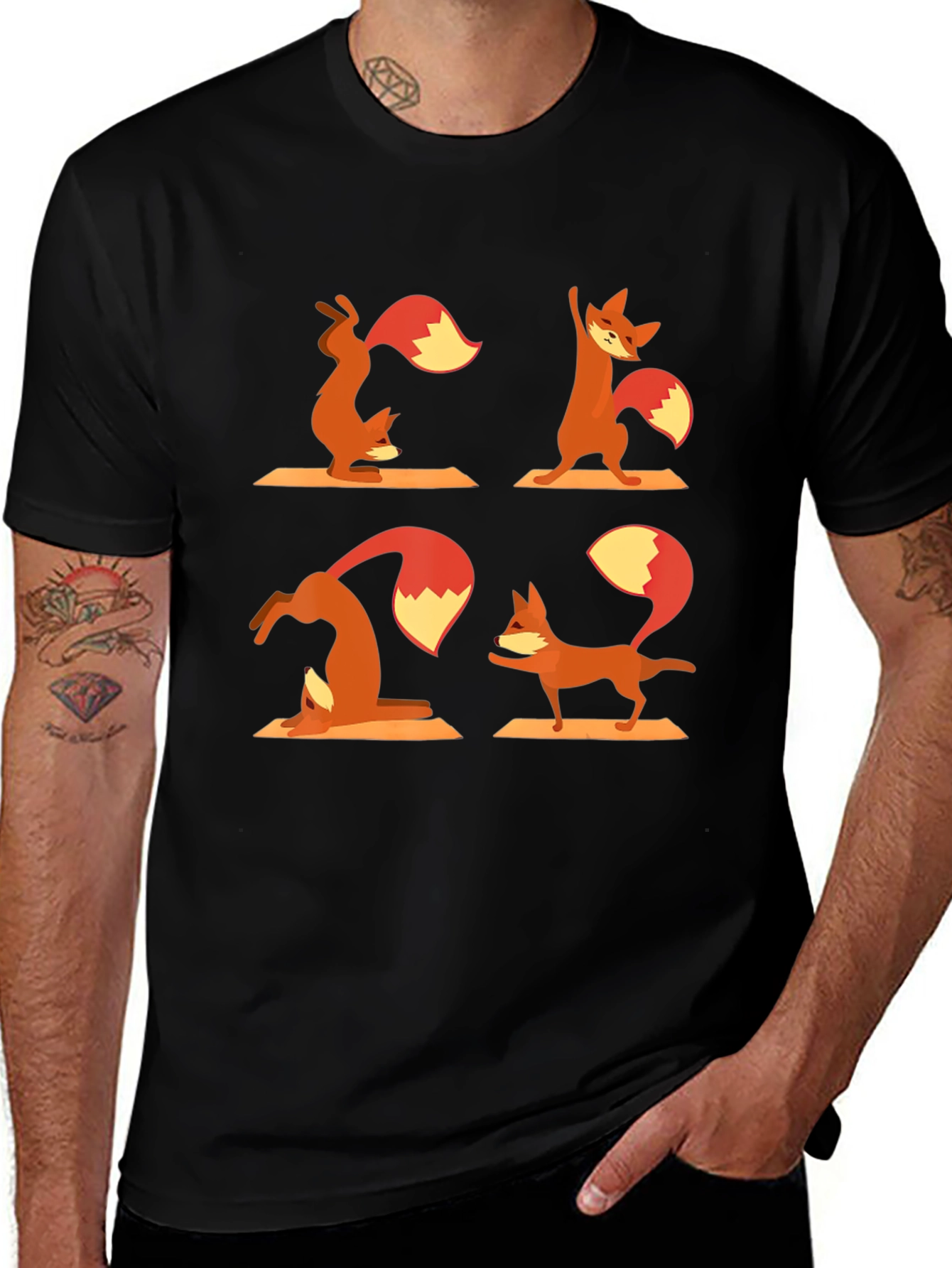 Variant 13 of Yoga Fox T-Shirt - Black Cotton Graphic Tee