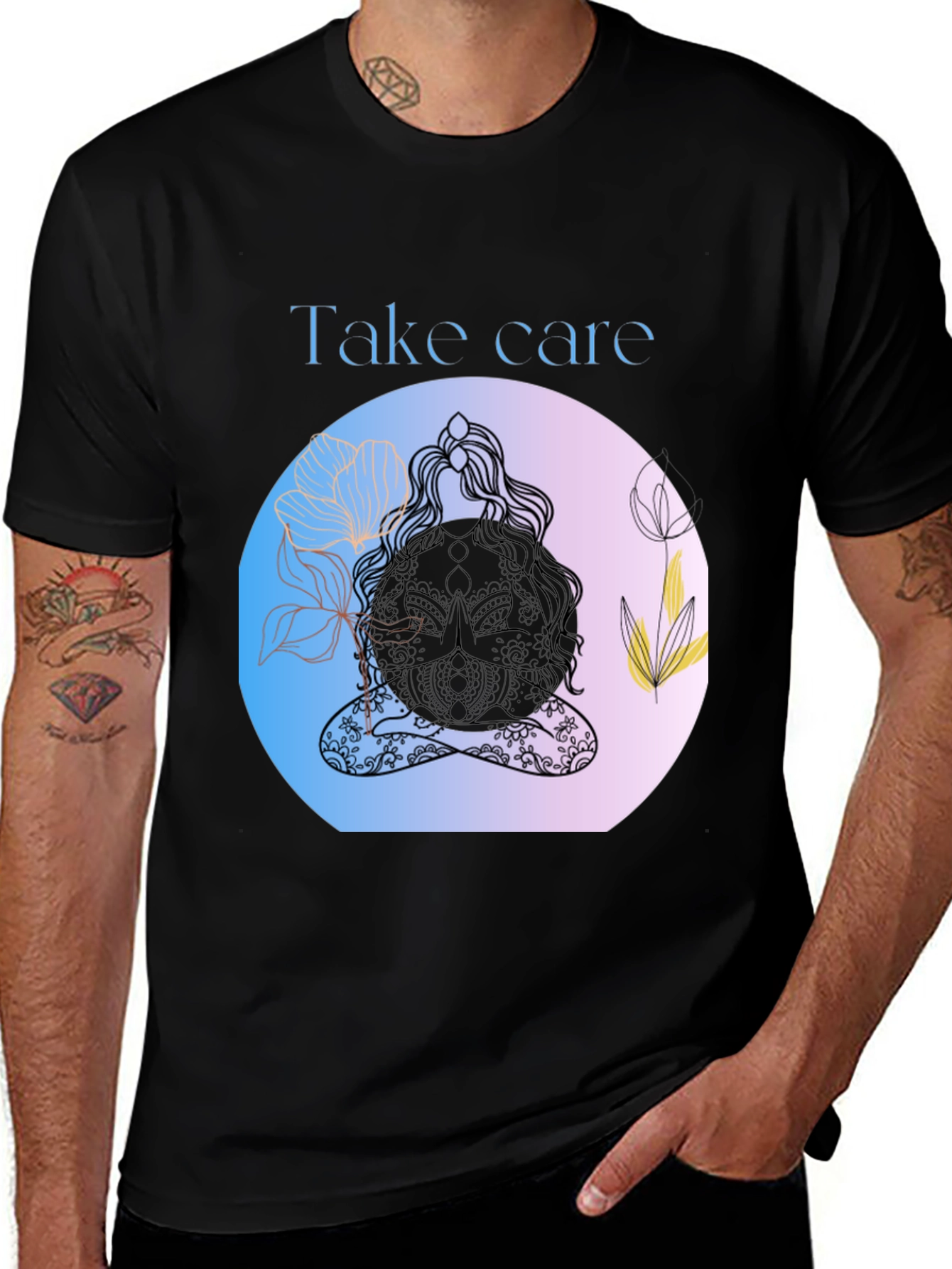 Variant 27 of Zen Meditation Black T-Shirt: Take Care