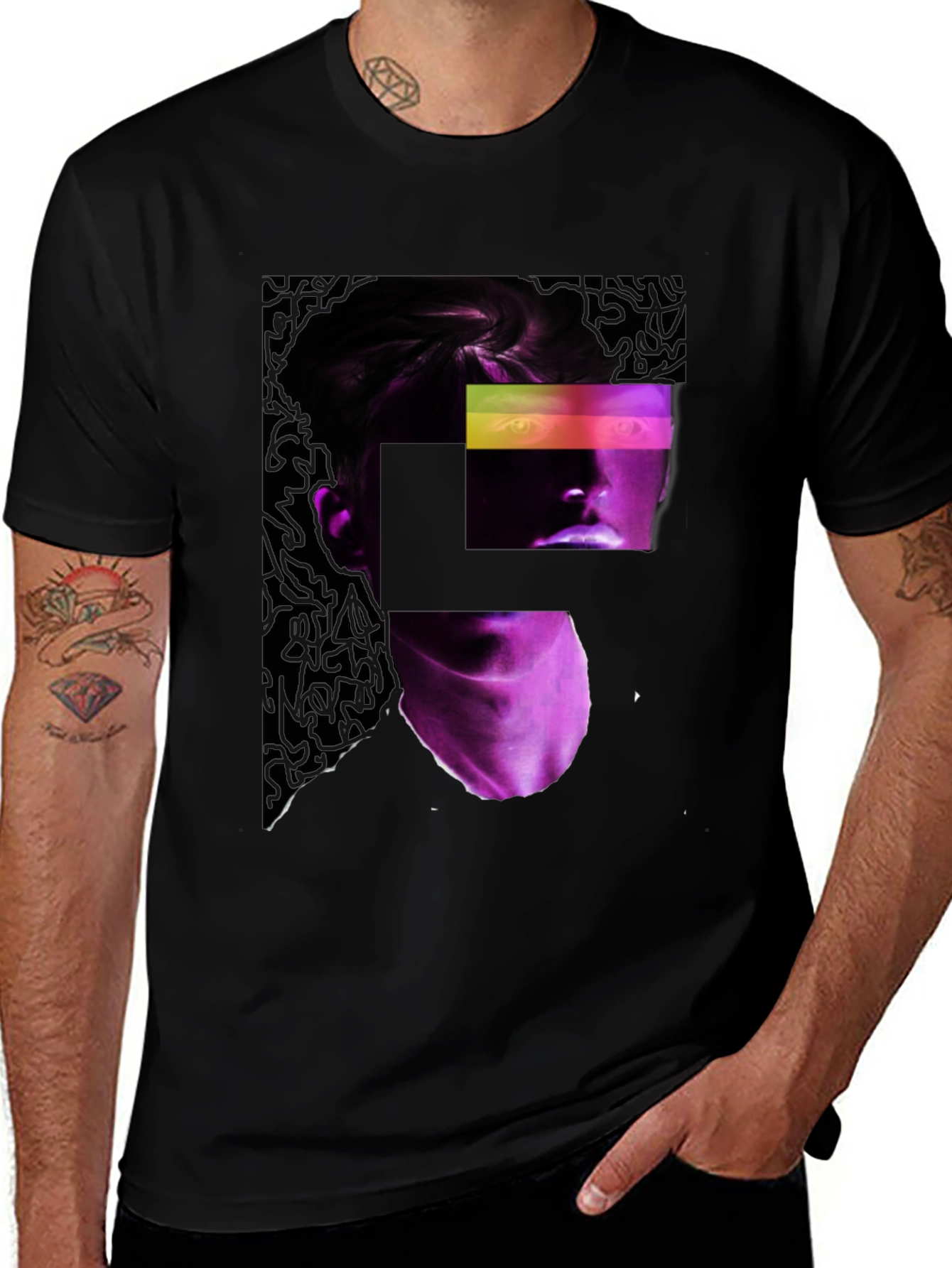 Variant 25 of Abstract Neon Portrait Black T-Shirt