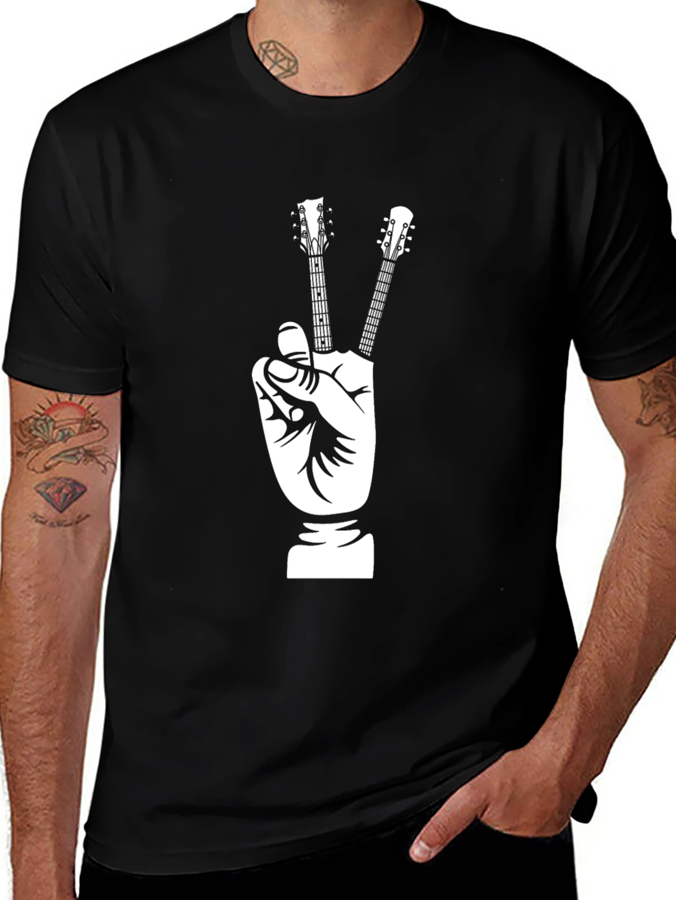 Peace Guitar Hand T-Shirt - Black