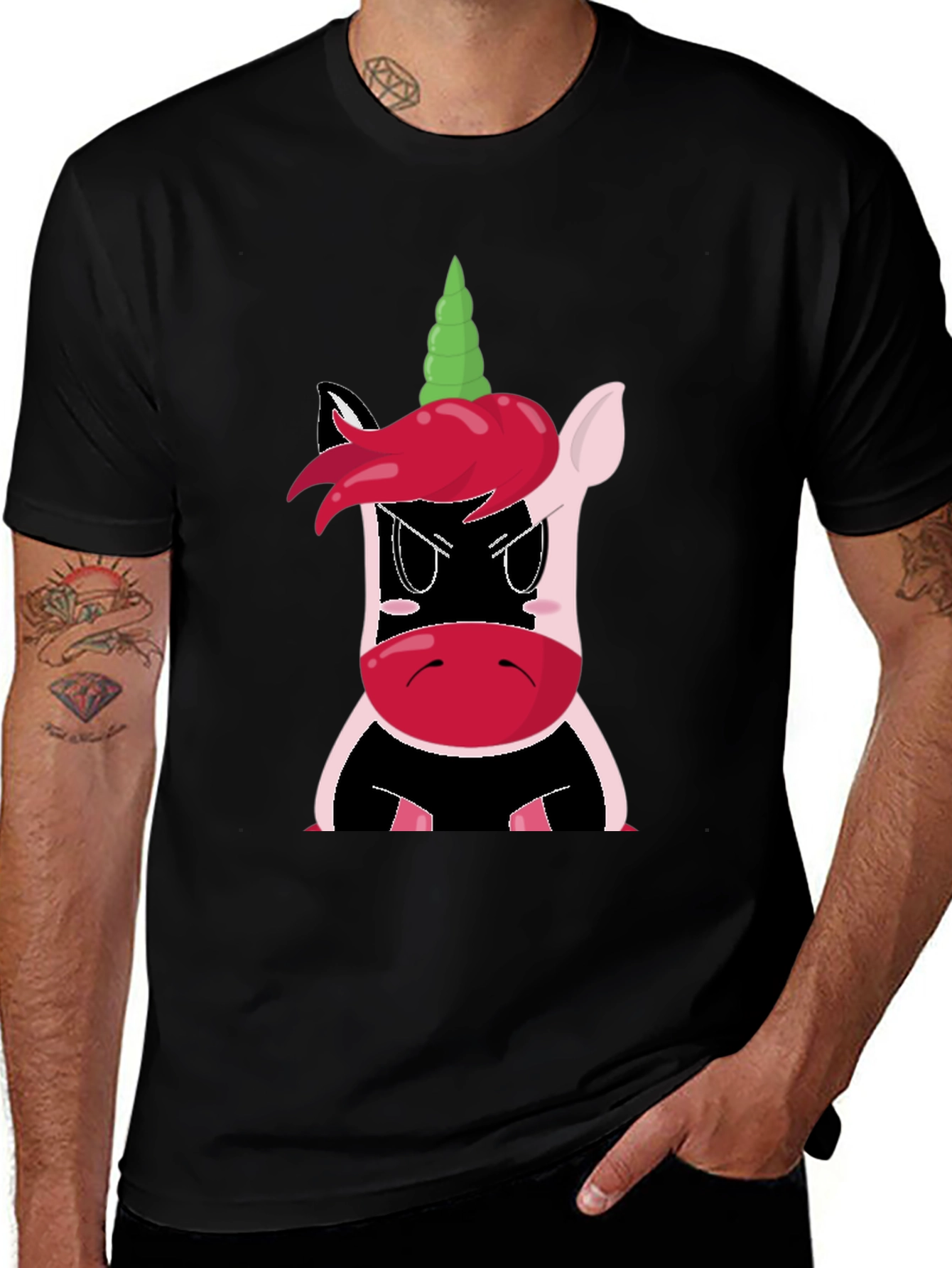 Variant 22 of Angry Unicorn T-Shirt - Black Cotton Tee