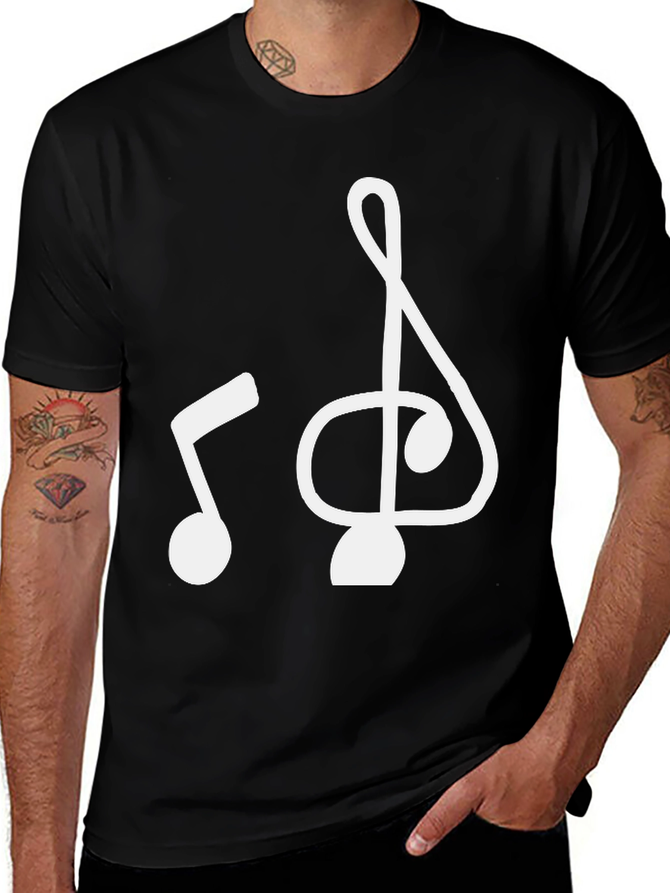 Variant 11 of Music Note Graphic Tee - Black Cotton T-Shirt