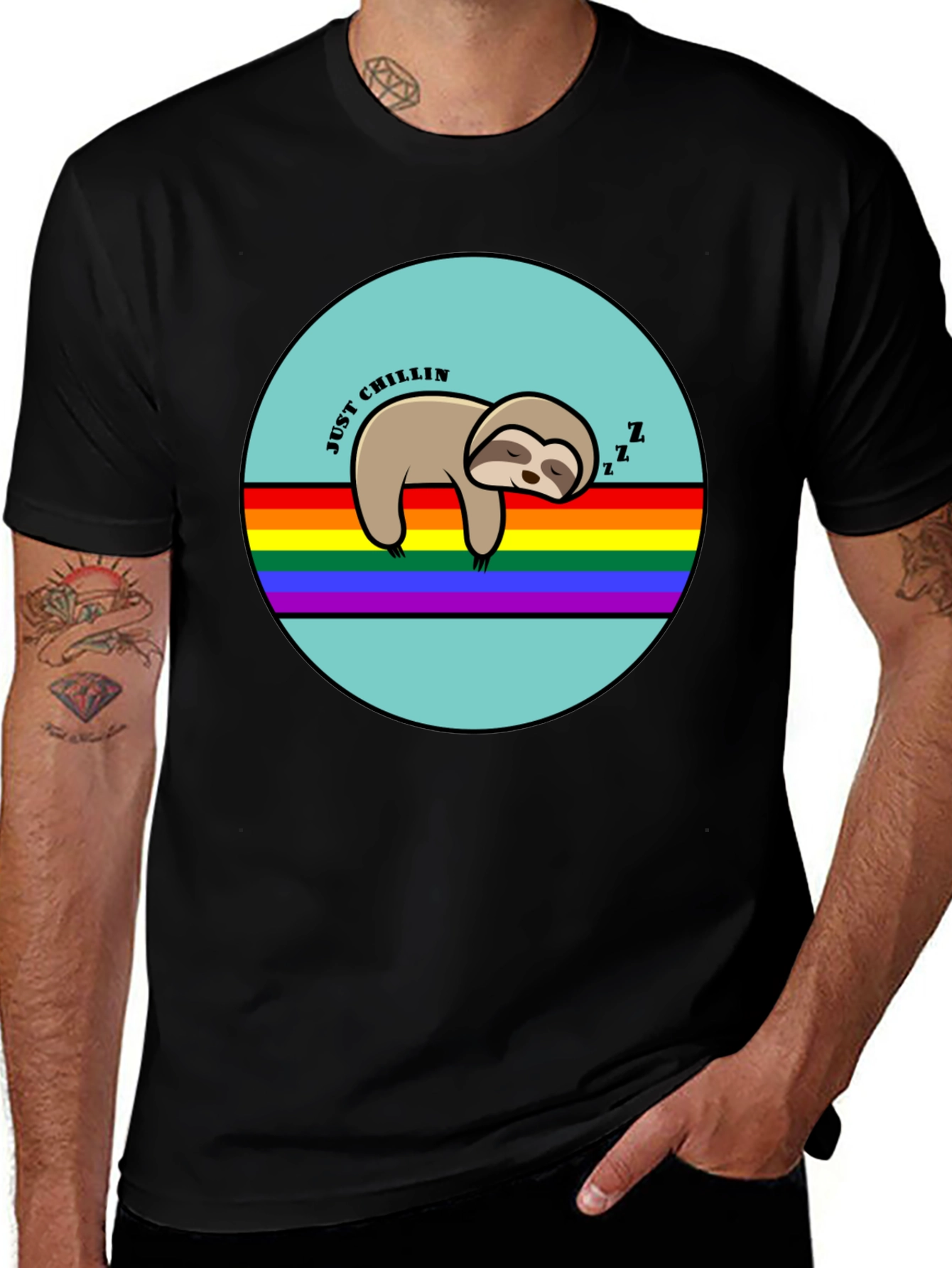 Variant 6 of Just Chillin' Sloth Graphic T-Shirt - Rainbow LGBT Pride