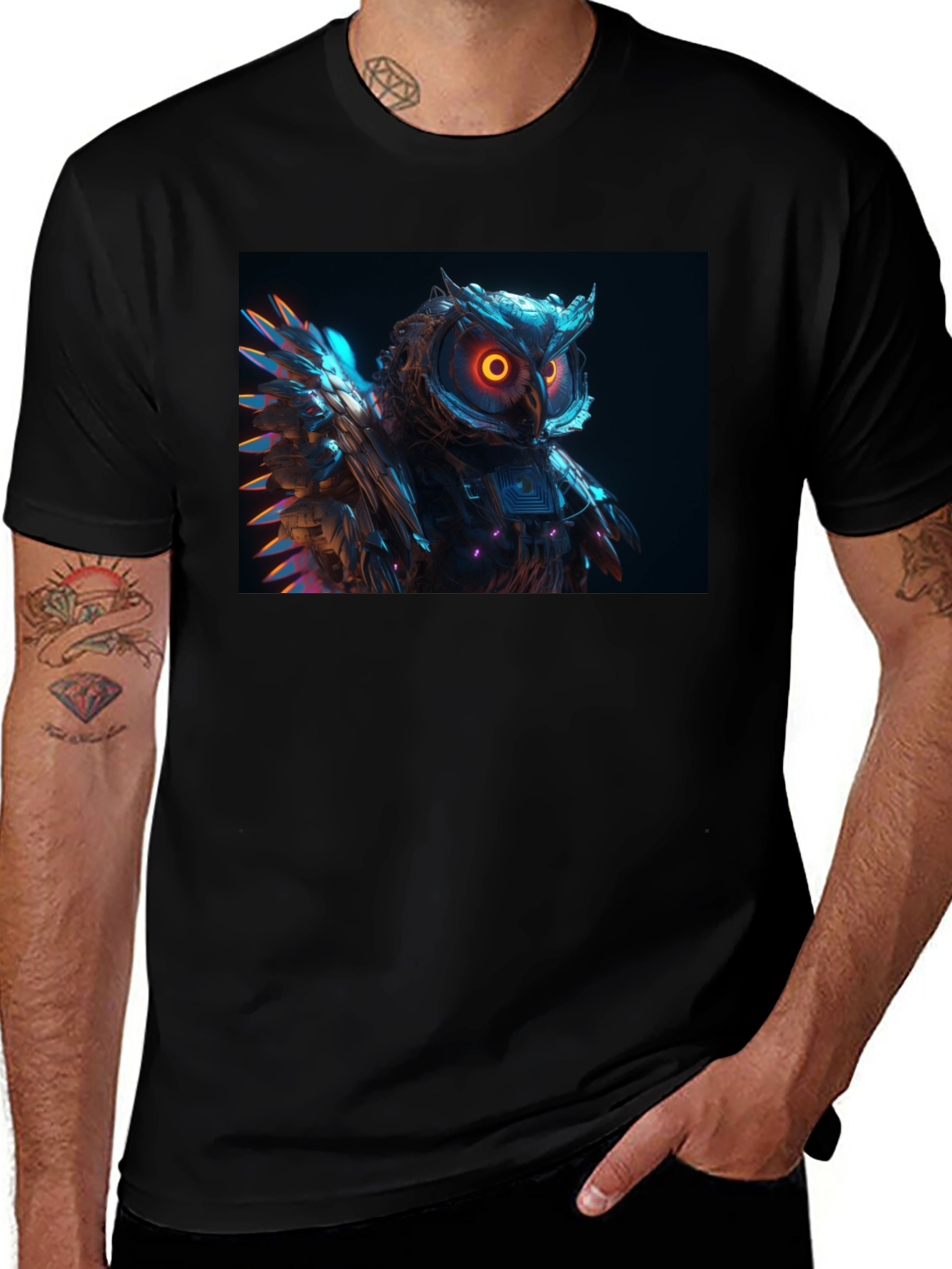 Variant 24 of Cyberpunk Owl Graphic T-Shirt - Unique Neon Design
