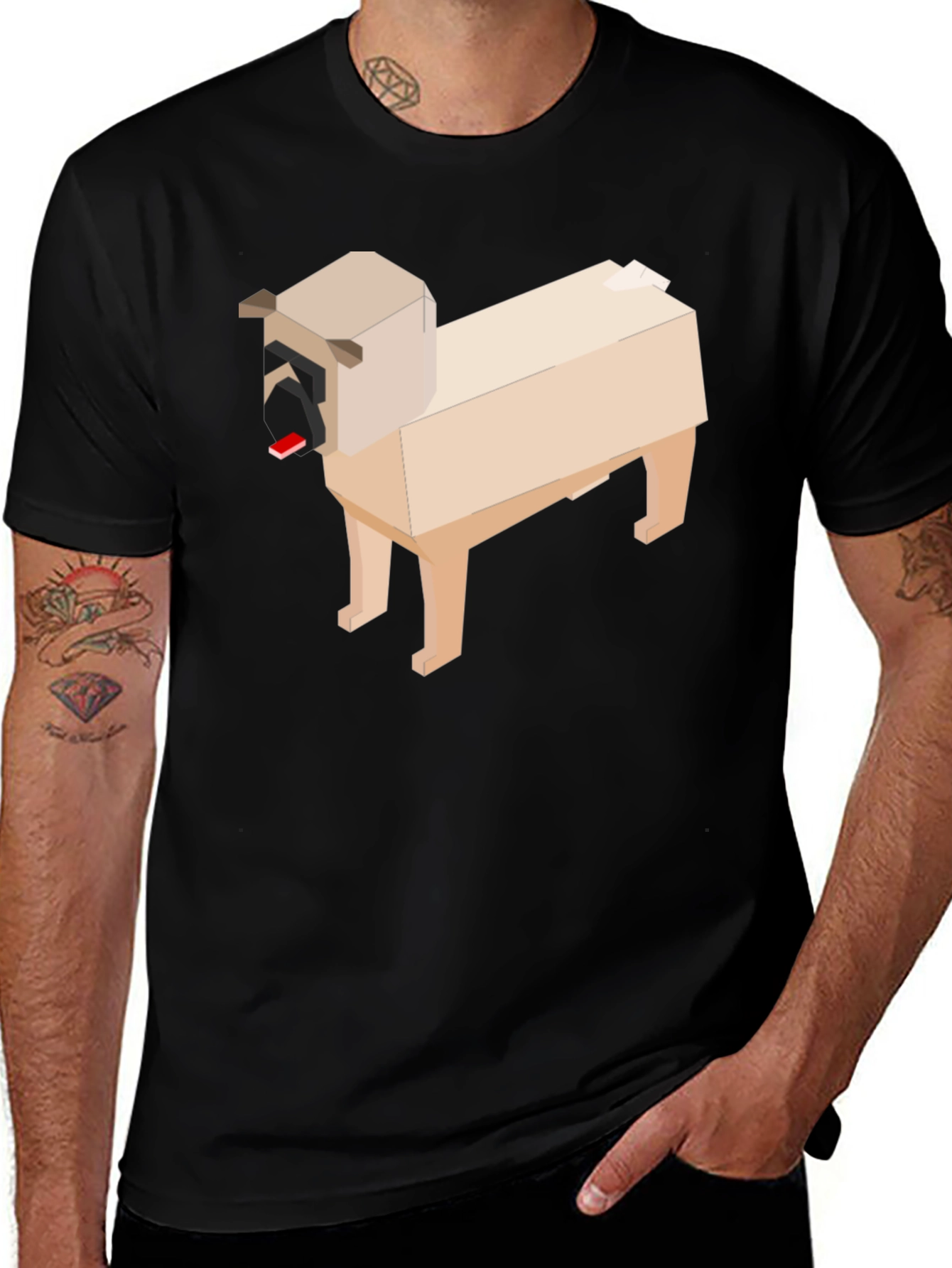 Variant 12 of Pixel Art Pug Graphic Tee - Black Cotton