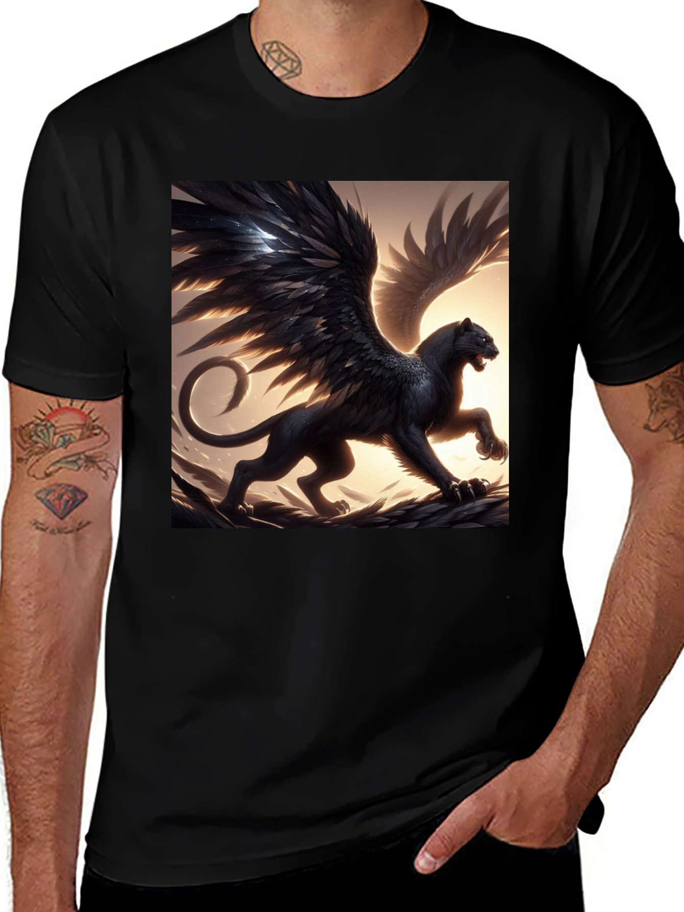 Variant 29 of Winged Panther Graphic Tee - Black Cotton Comfort