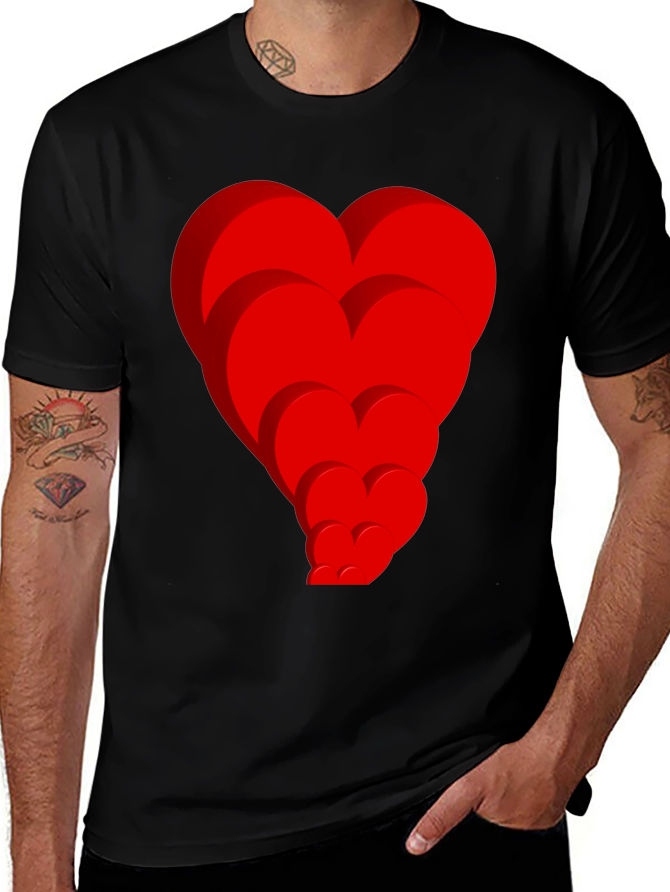 Variant 27 of Heart Stack Graphic Tee - Black T-Shirt