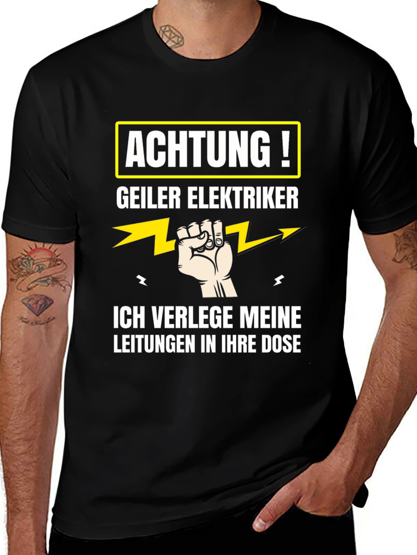 Variant 9 of Electrician Humor T-Shirt - "ACHTUNG!" Design