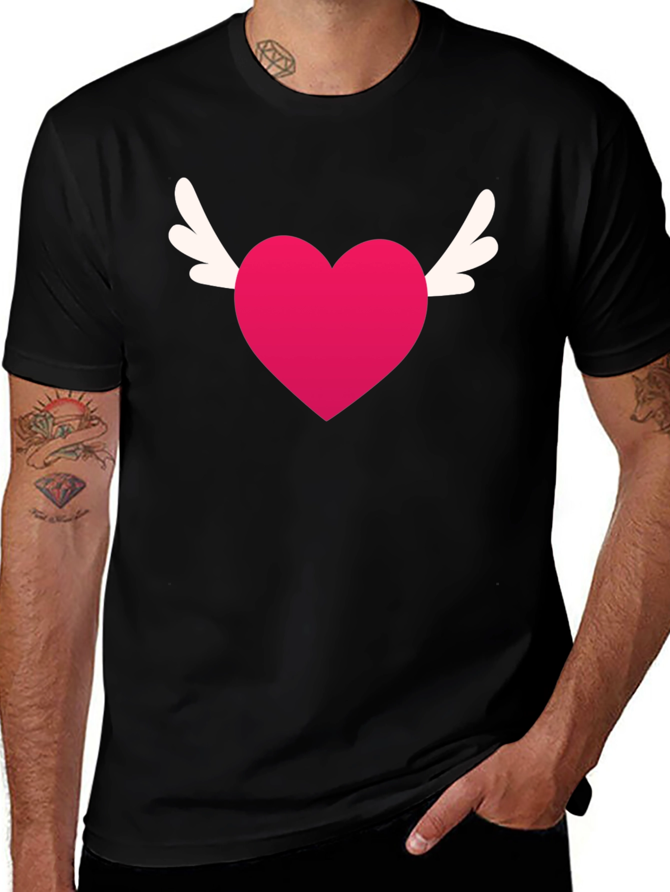 Variant 17 of Winged Heart Tee - Black Graphic T-Shirt