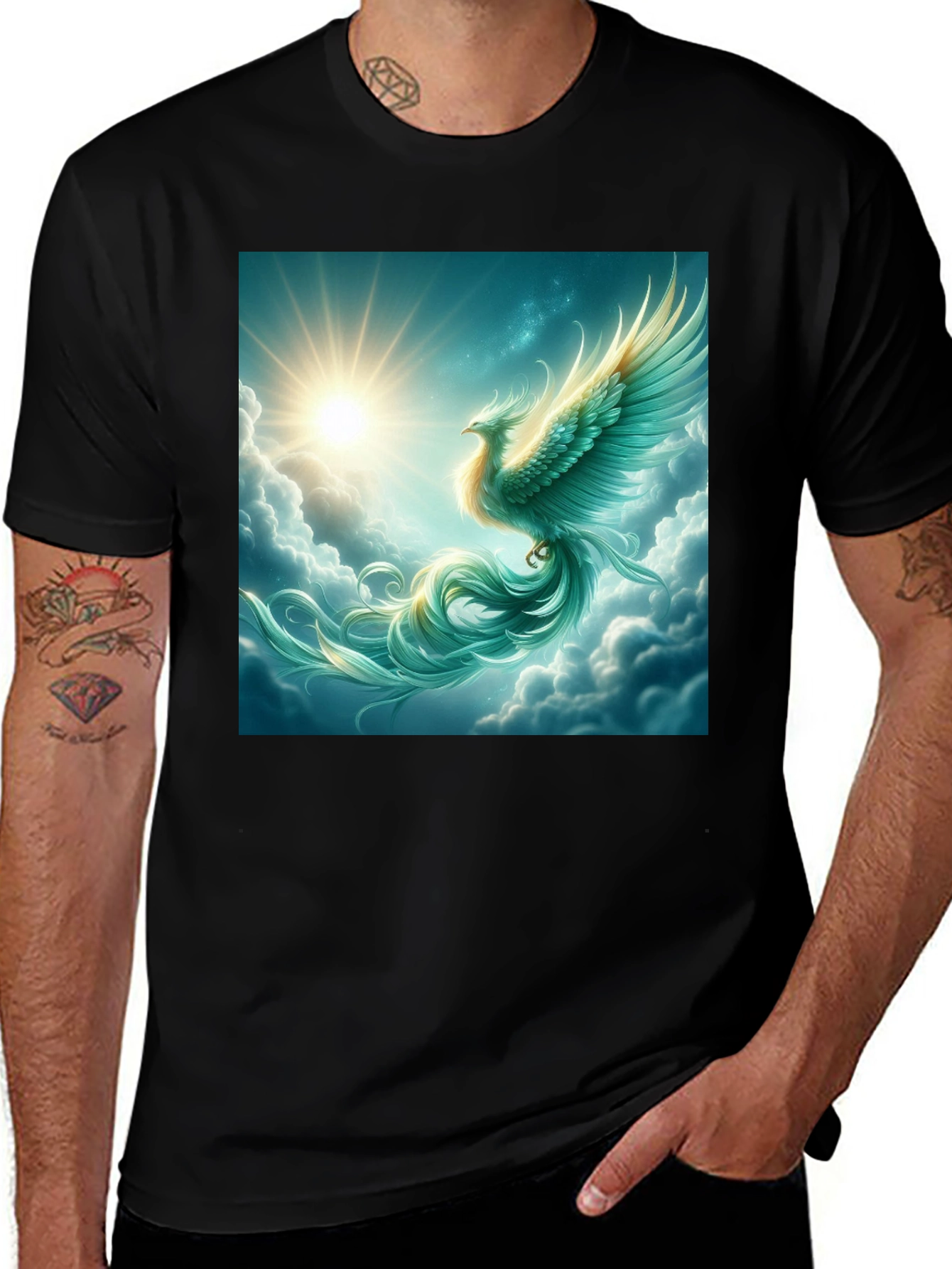 Variant 17 of Mystical Phoenix Graphic Tee - Black Cotton Blend