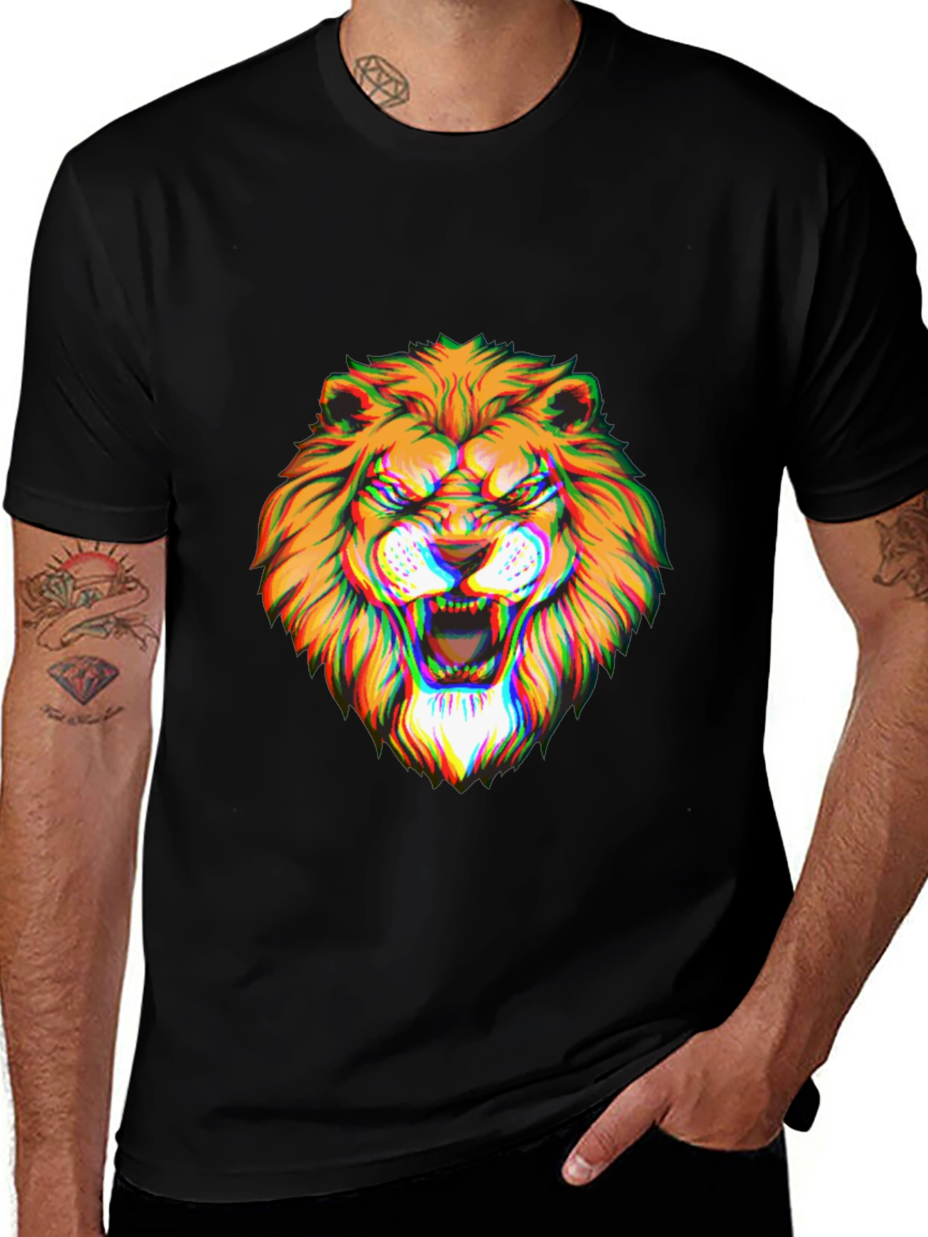 Variant 13 of Men's Black Graphic Lion T-Shirt