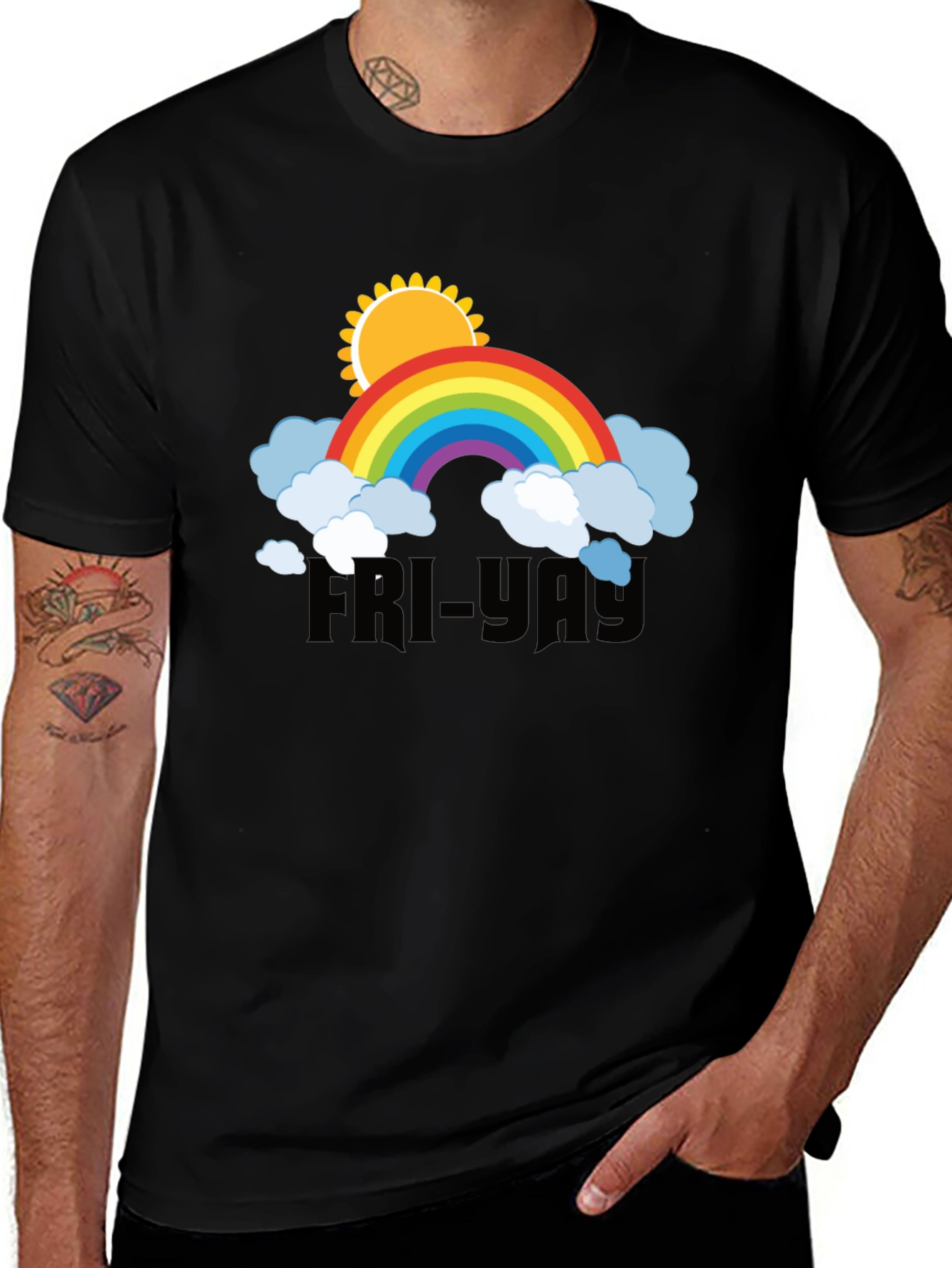 Variant 15 of Fri-Yay Rainbow Graphic T-Shirt - Black Cotton