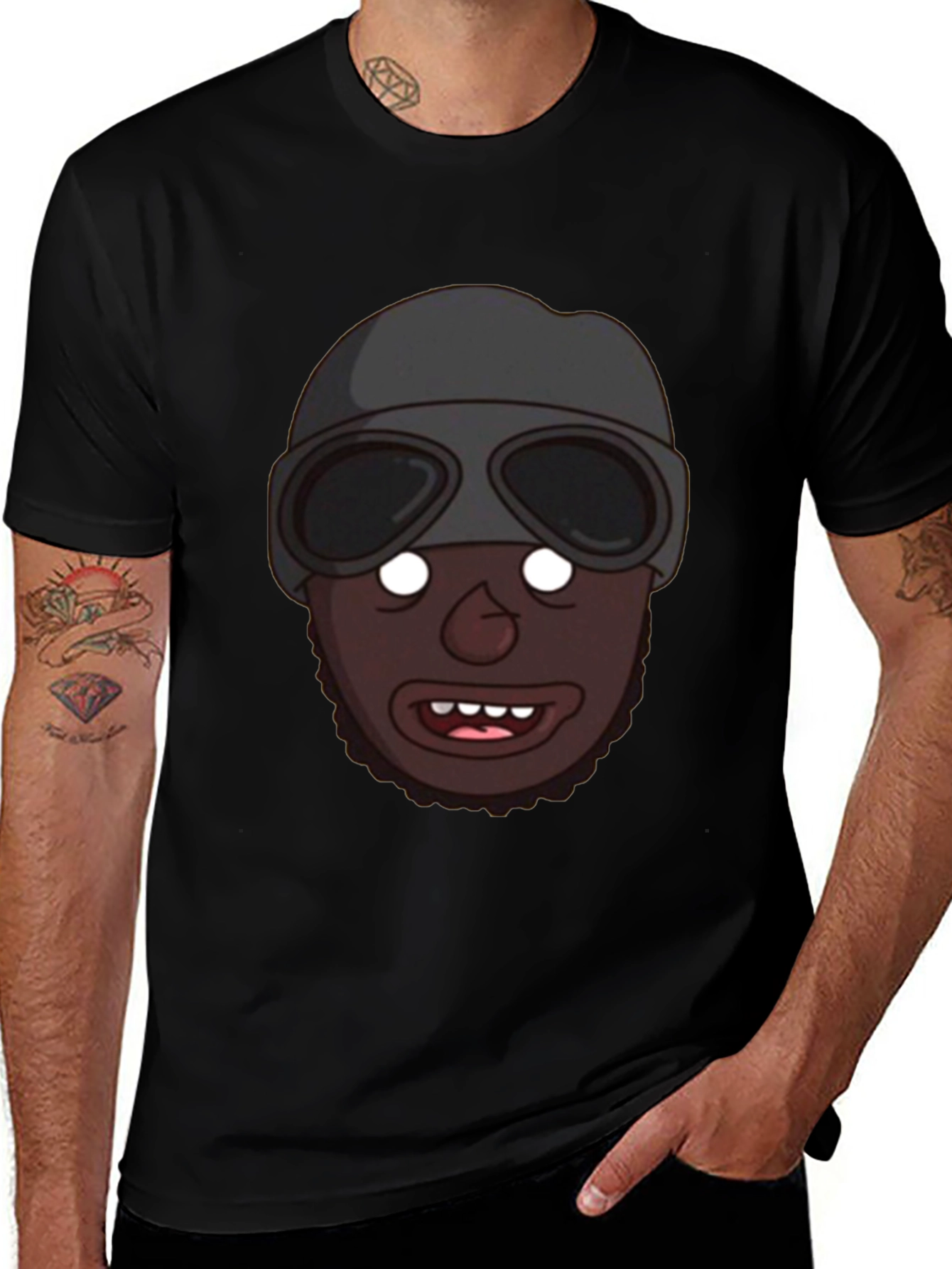 Variant 28 of Cartoon Aviator Graphic Tee - Black