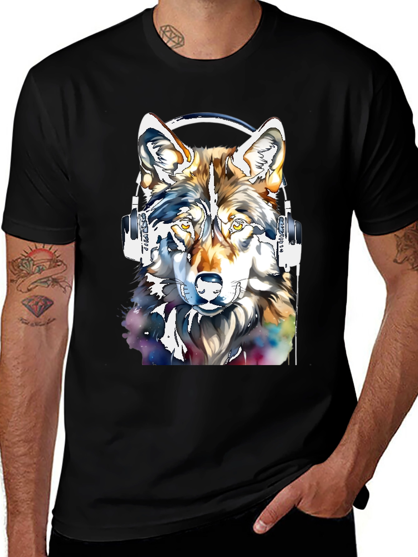 Variant 22 of Wolf Headphones Graphic Tee - Artistic Design