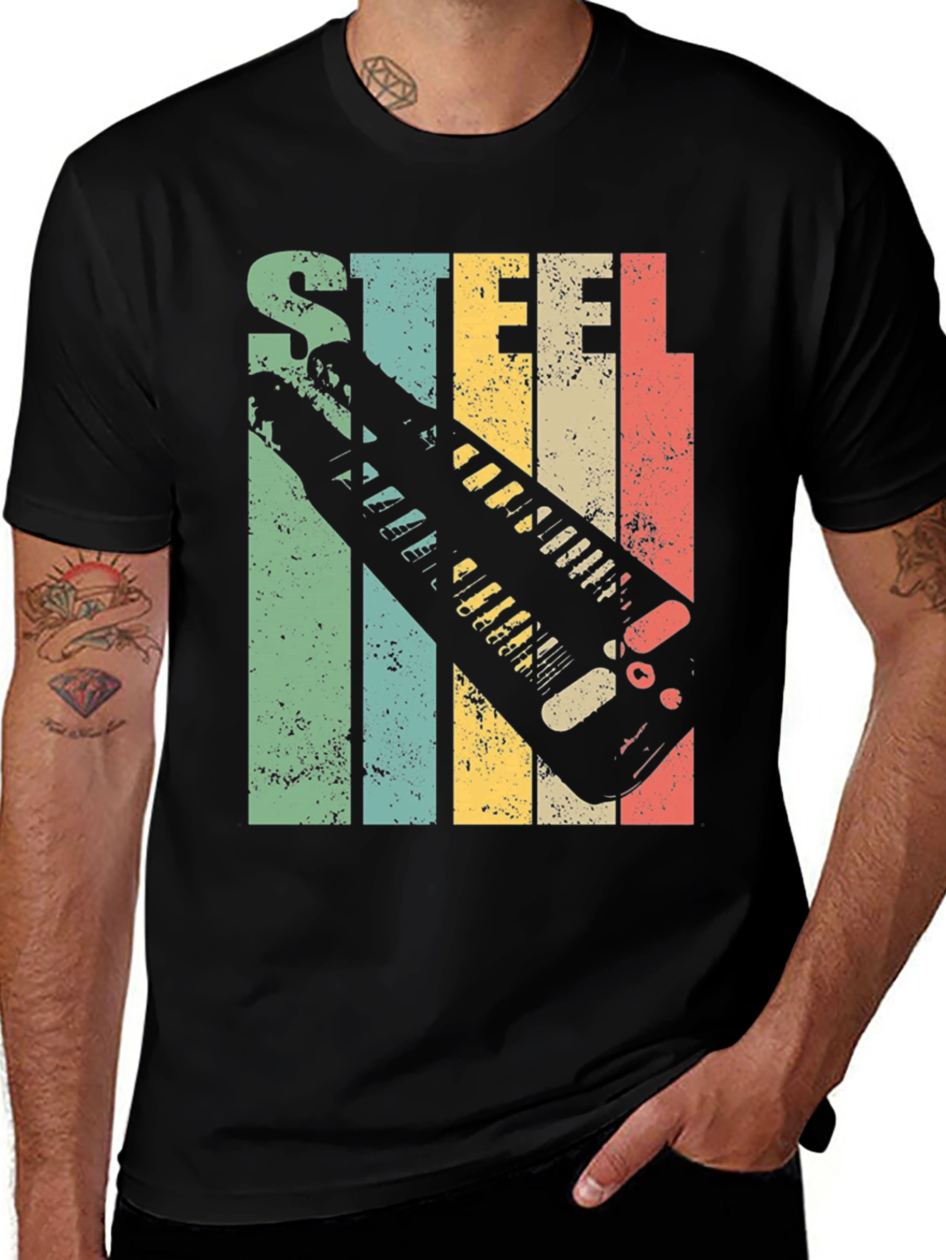 Black Steel Guitar T-Shirt - Retro Design main image