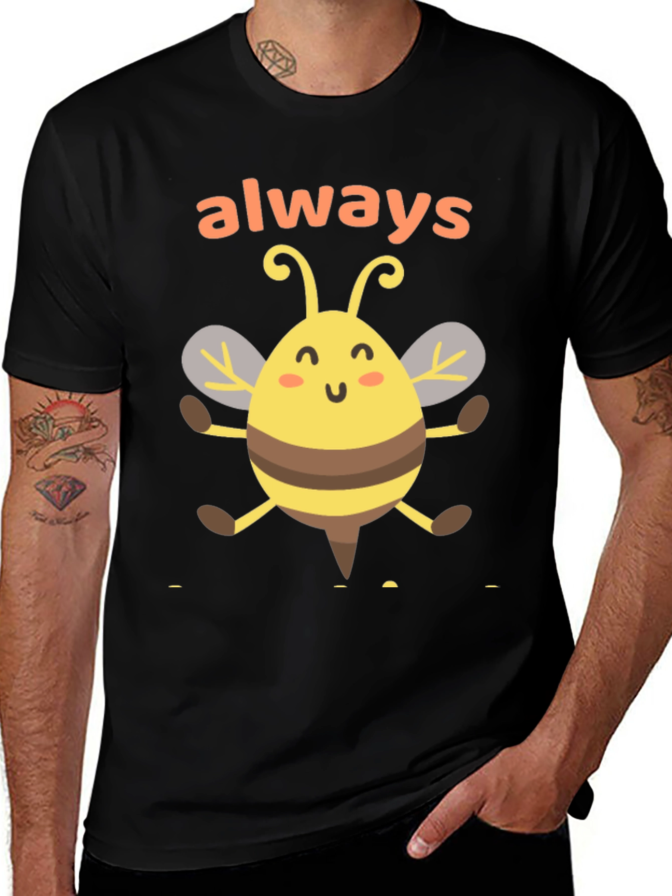 Variant 29 of Always Bee Happy Graphic Tee - Unisex Black T-Shirt