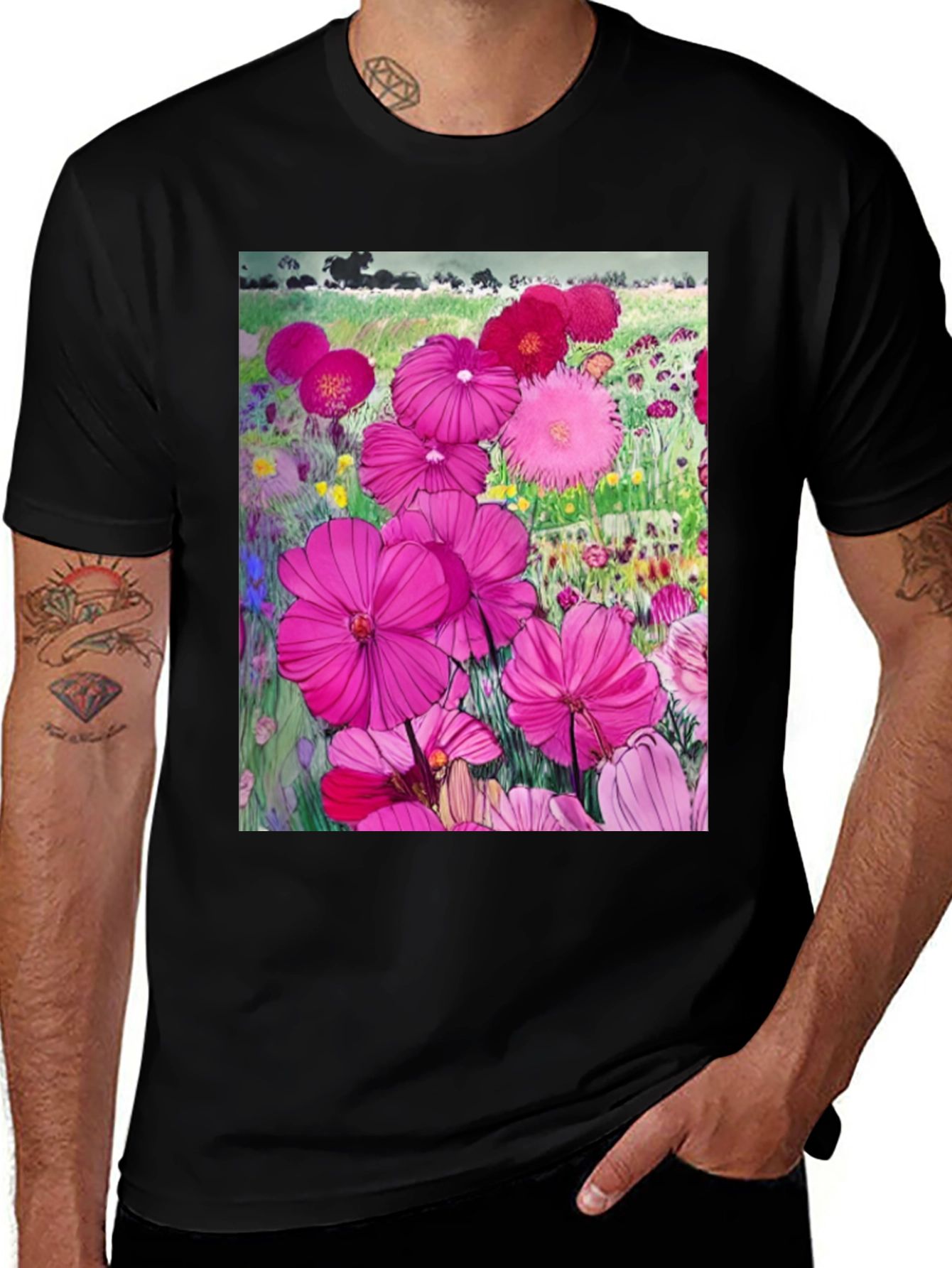 Variant 27 of Floral Print Black T-Shirt