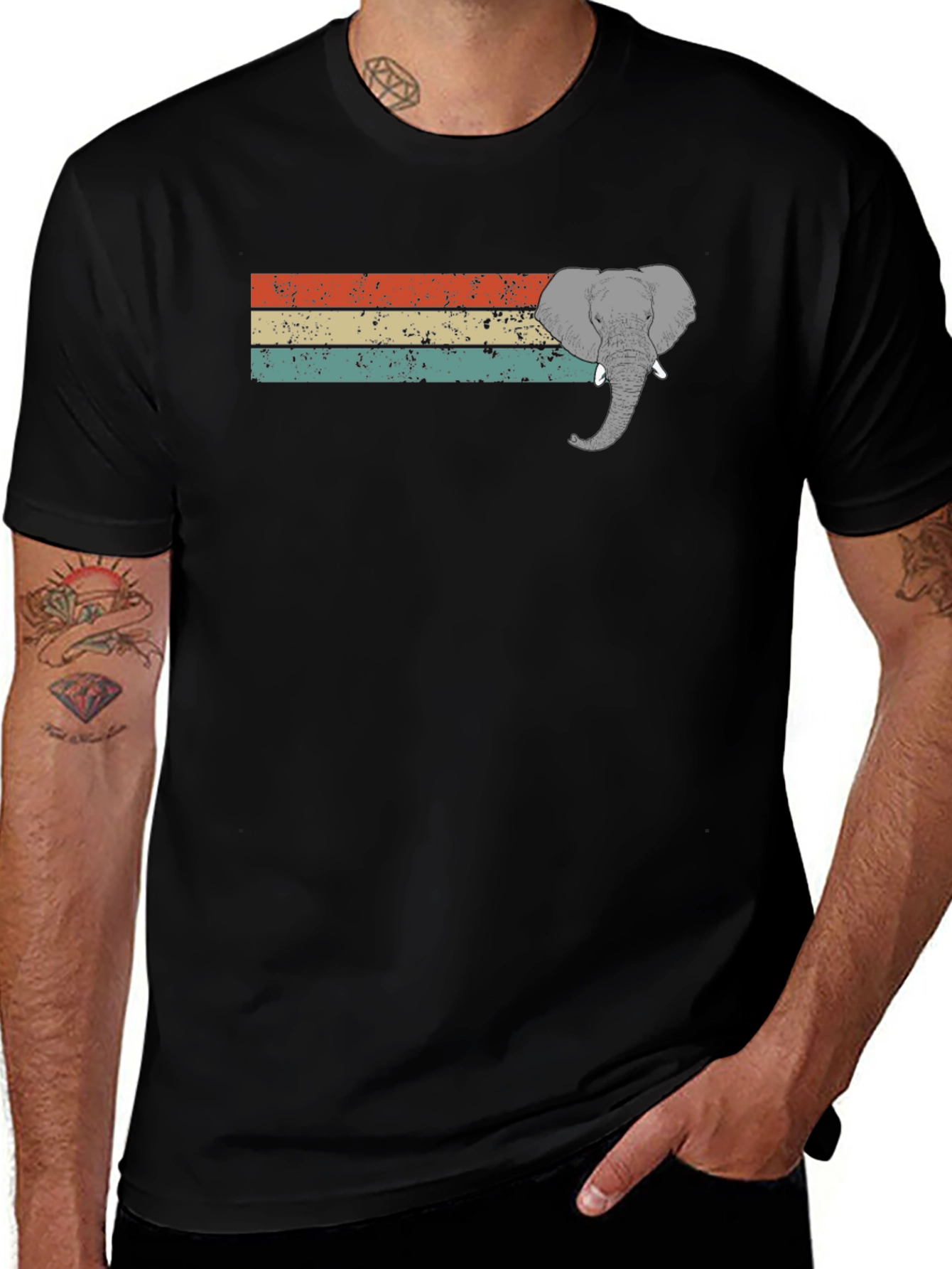 Black Retro Elephant Graphic T-Shirt - Unisex Style main image