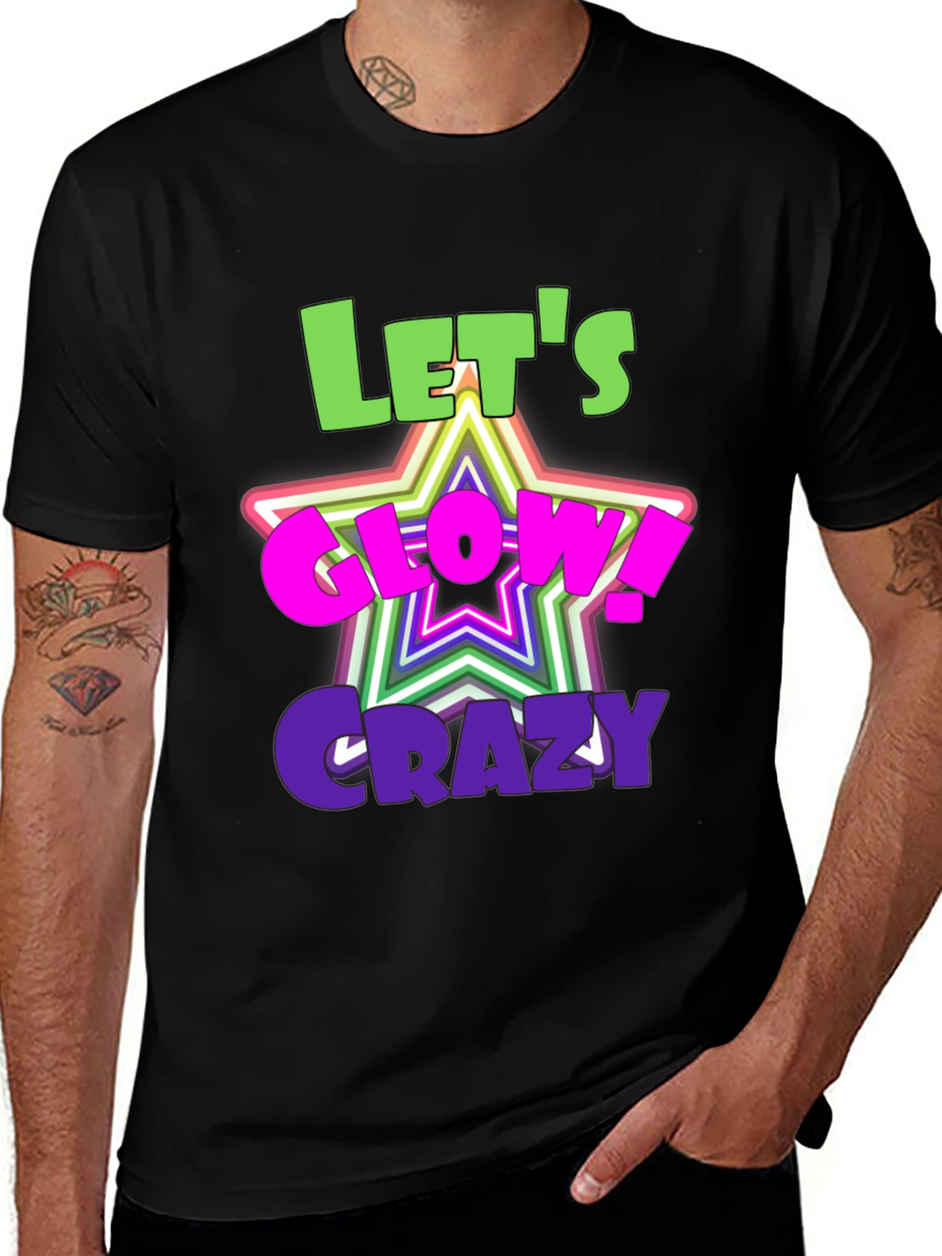 Variant 14 of Let's Glow Crazy Graphic Black T-Shirt