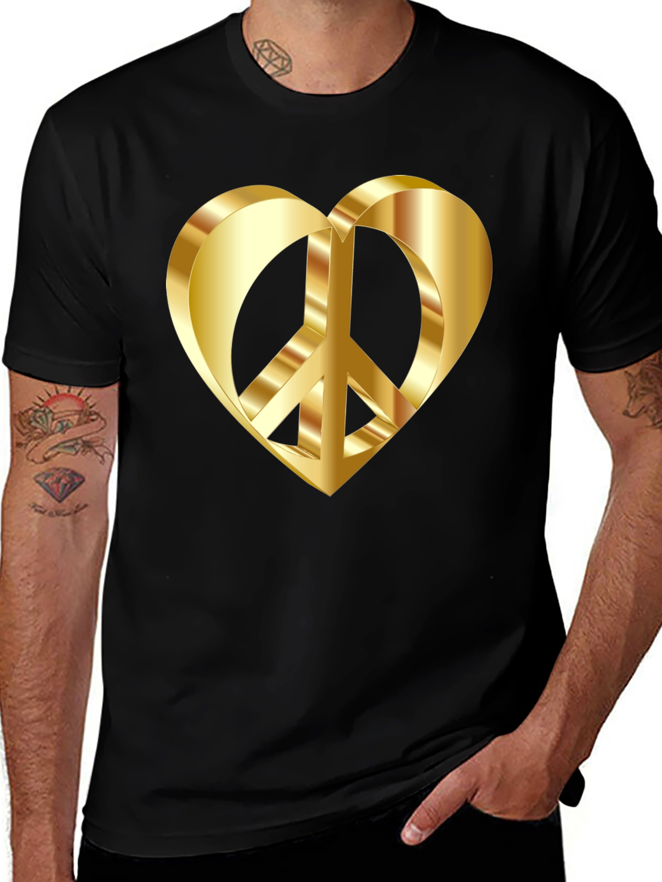 Variant 3 of Golden Peace Heart Black T-Shirt