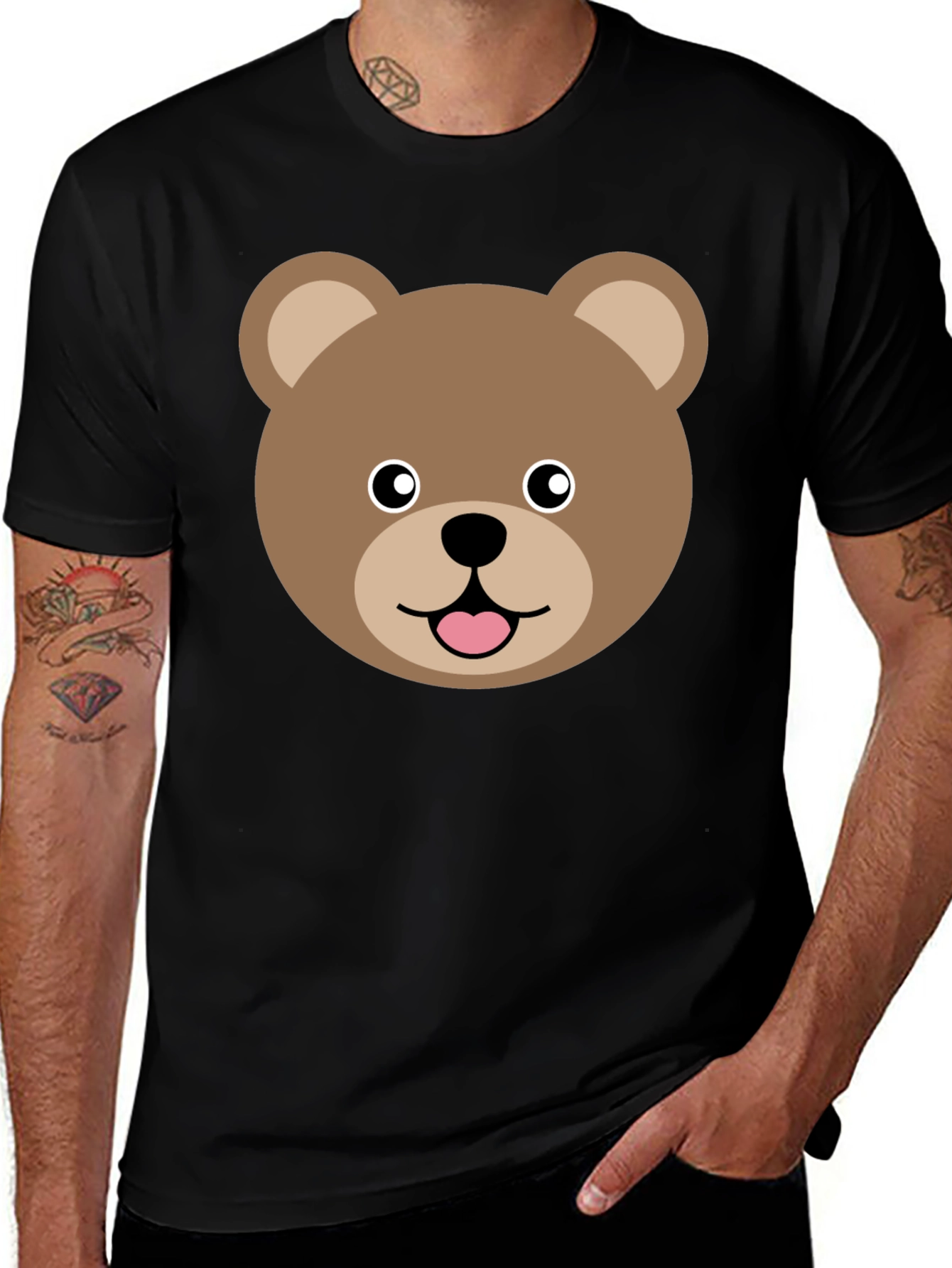Cute Cartoon Bear Face Graphic T-Shirt