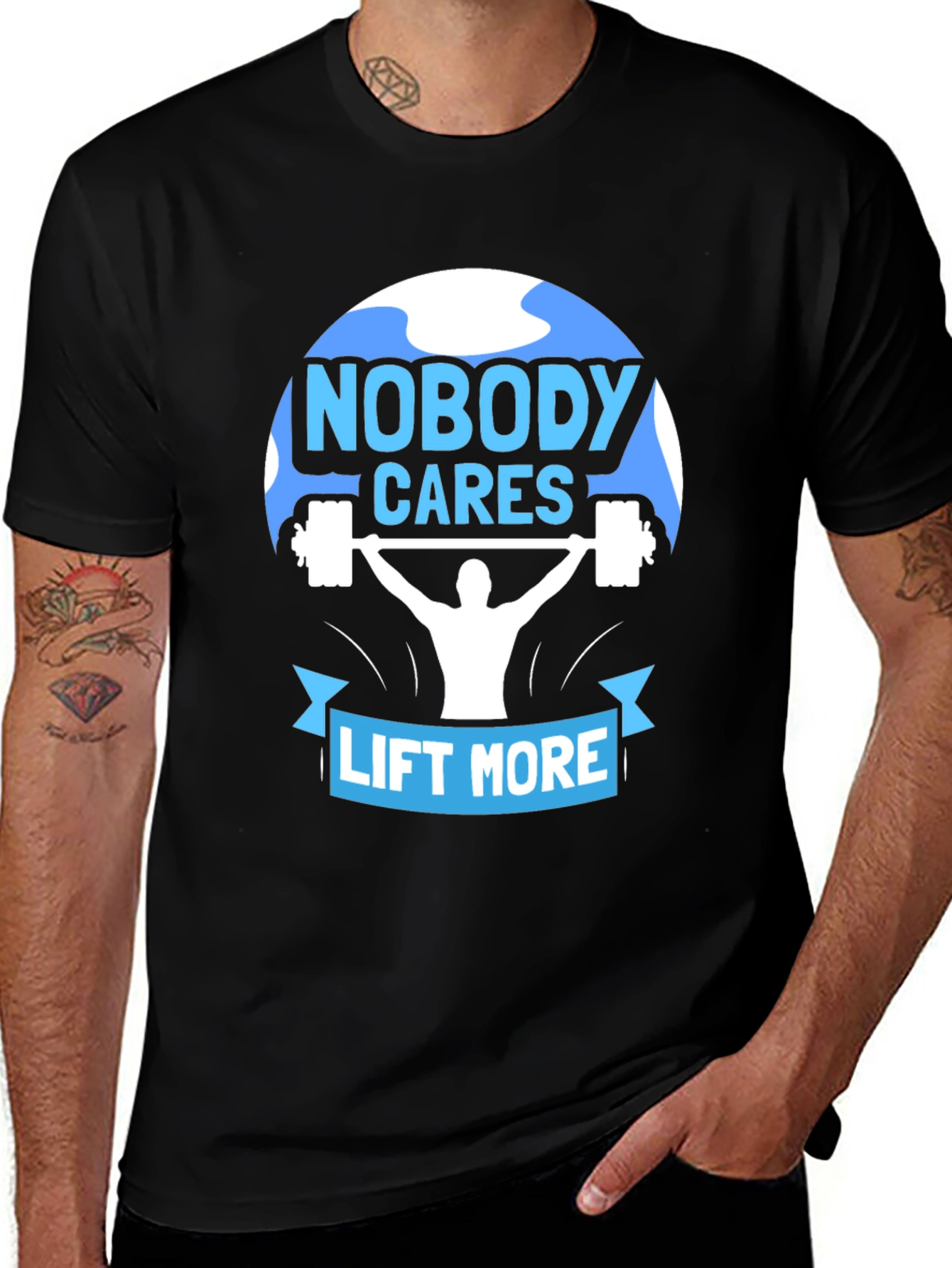 Variant 13 of Nobody Cares Lift More Black T-Shirt Gym Workout