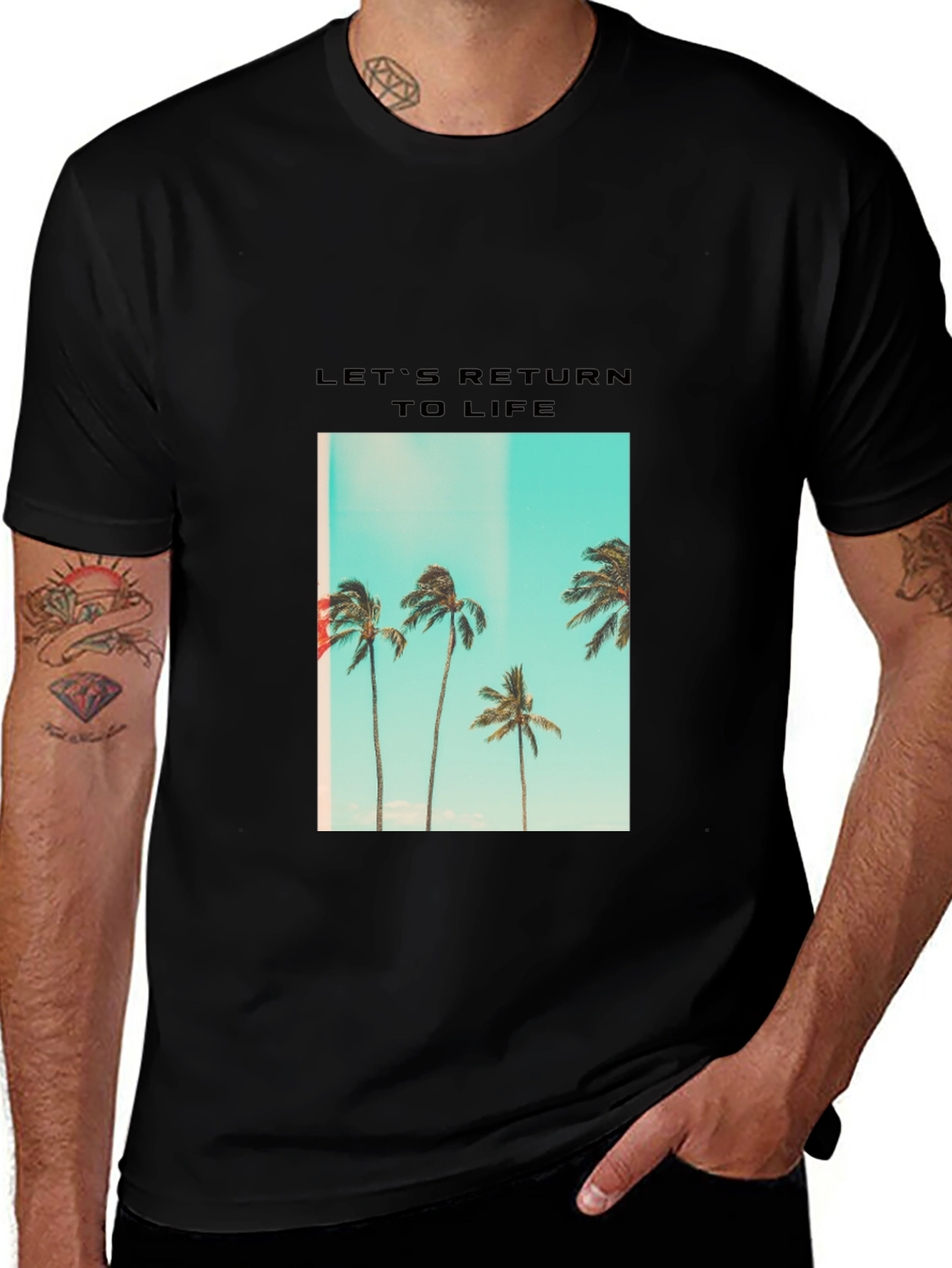 Variant 27 of Palm Tree Graphic Print Men's Black T-Shirt