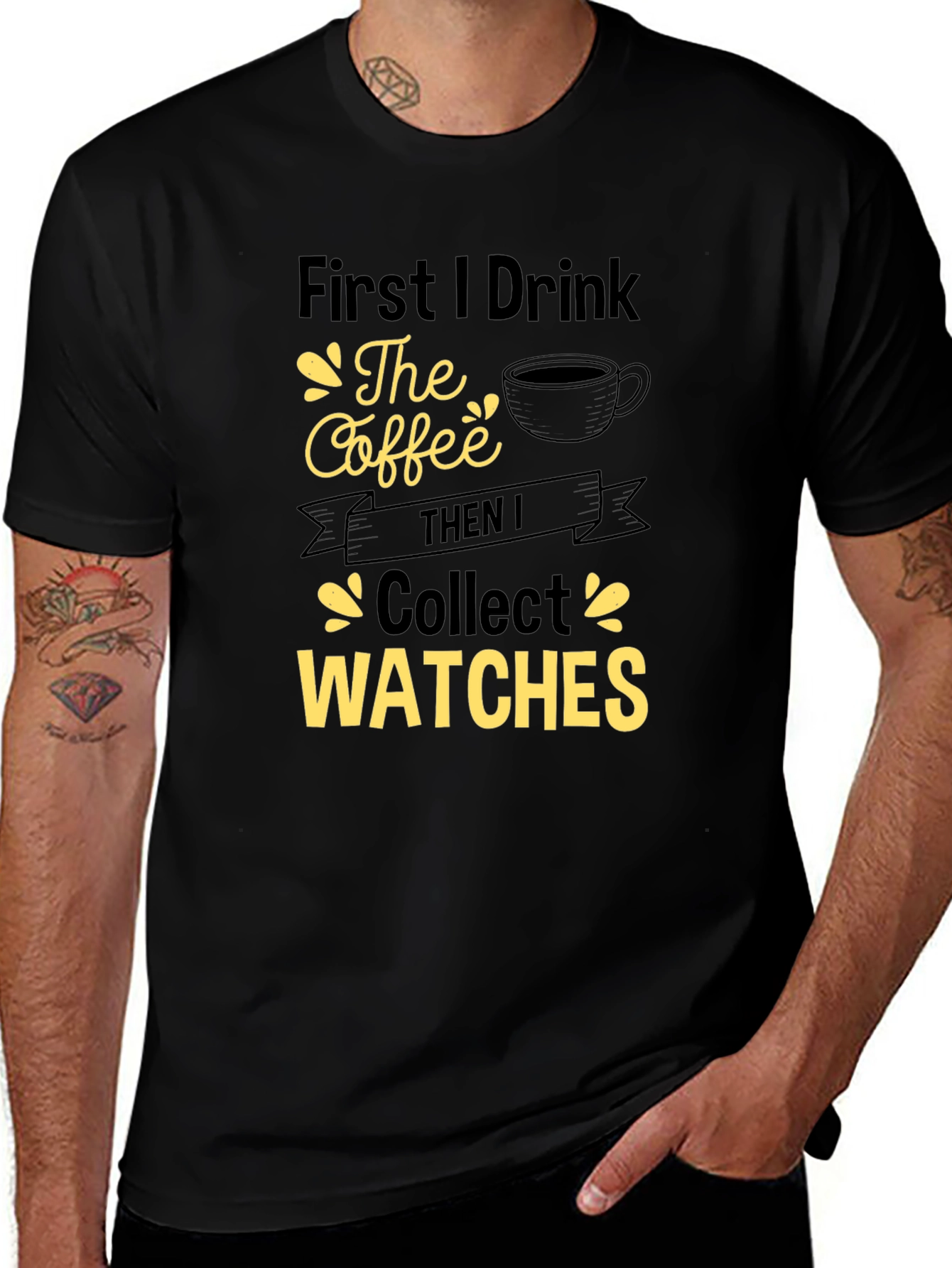 Variant 14 of Coffee & Watches Graphic Tee - Black