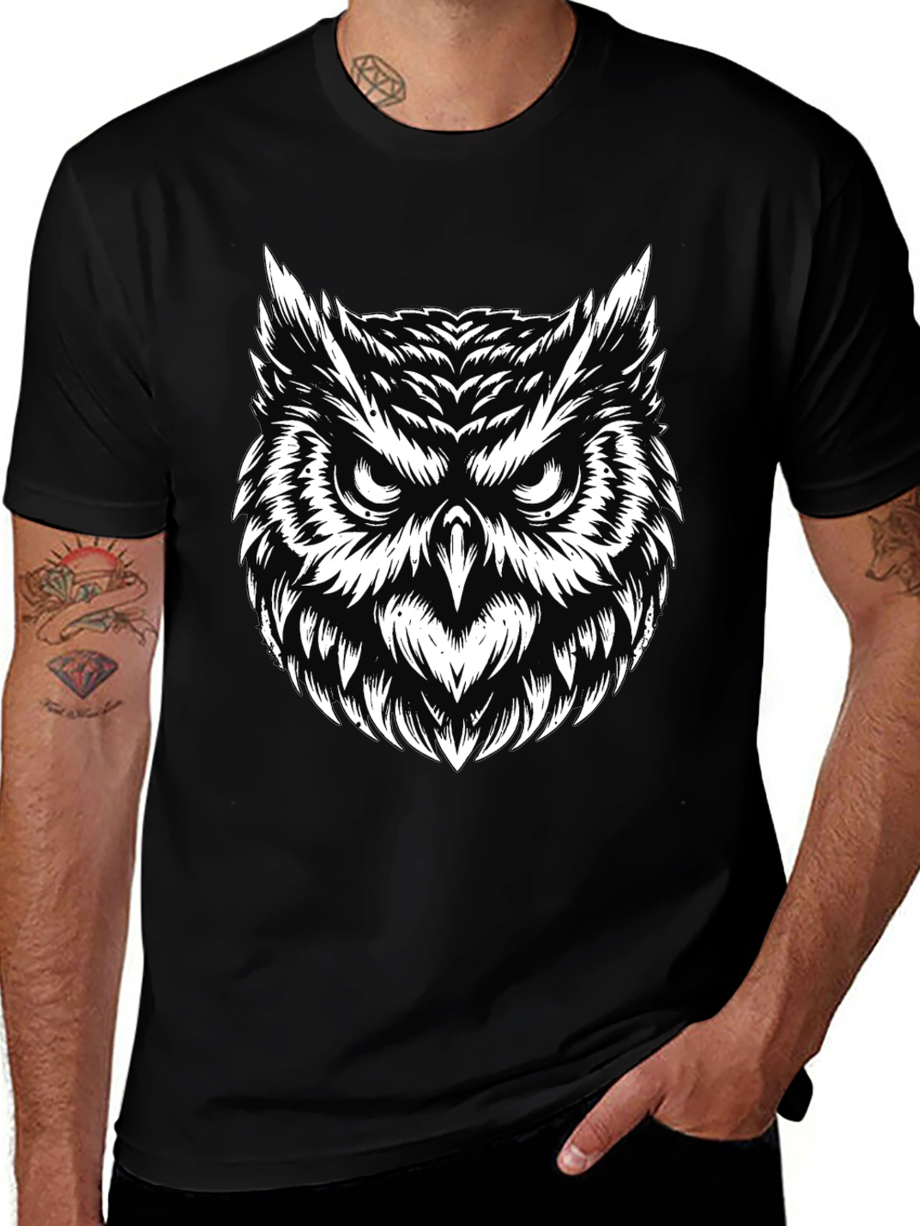 Variant 6 of Cool Owl Graphic Print Black T-Shirt