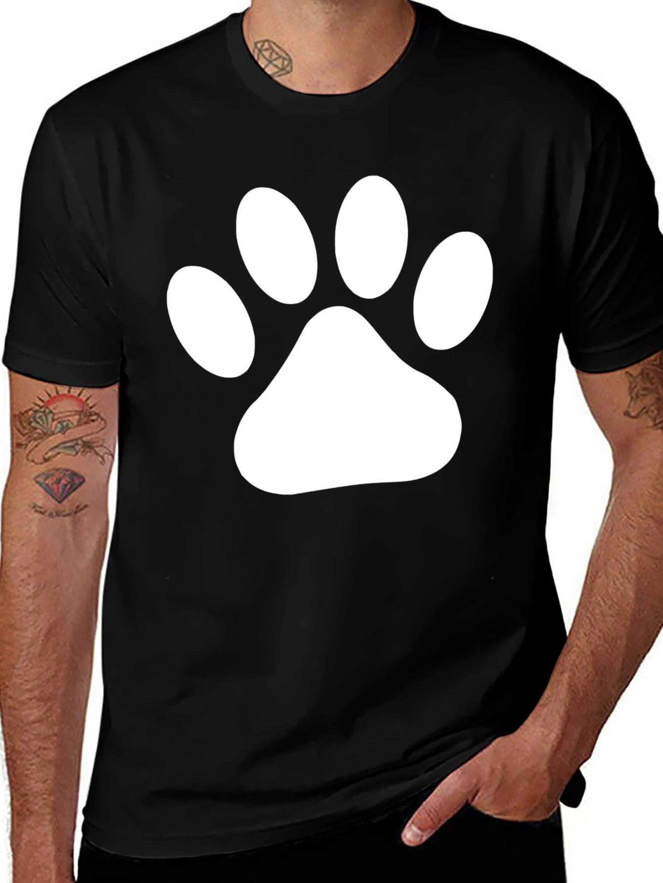 Black T-Shirt with White Paw Print Graphic