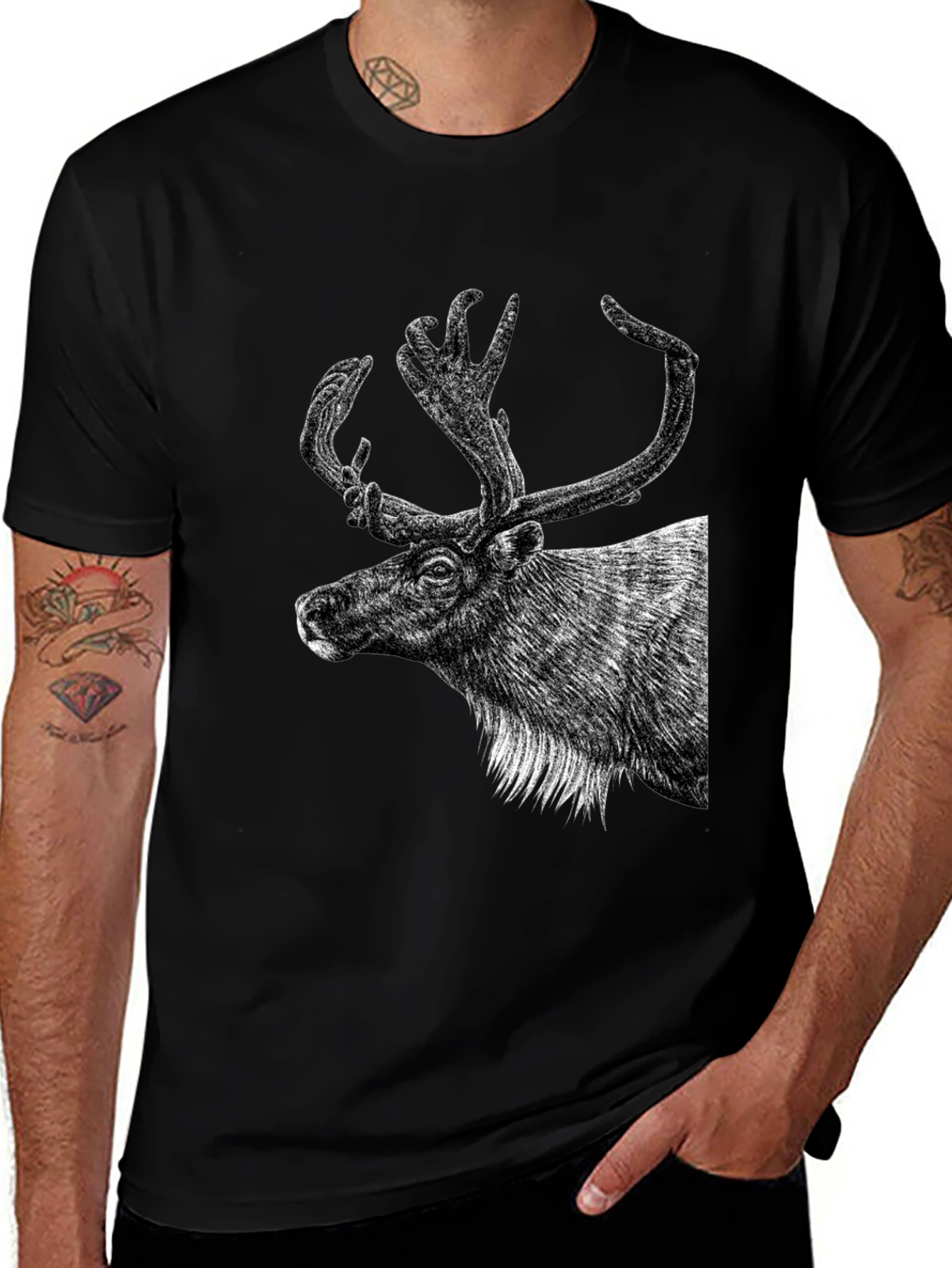 Variant 23 of Deer Graphic Black T-Shirt